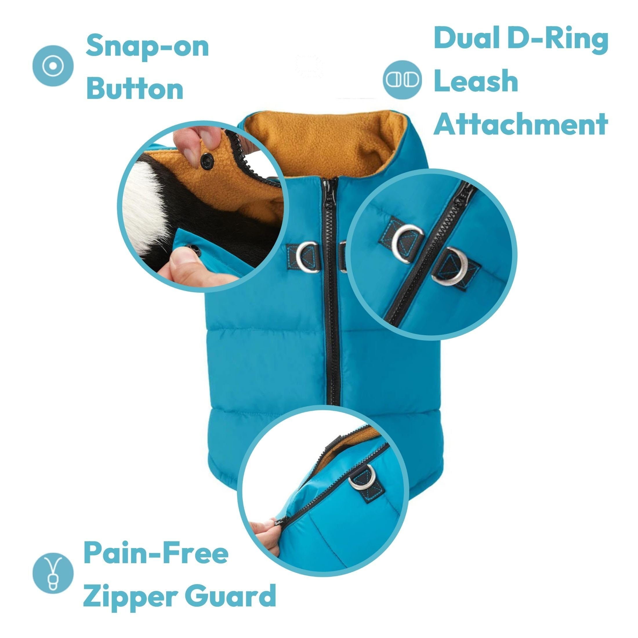 Gooby Padded Vest Dog Jacket - Solid Blue, Large - Warm Zip Up Vest Fleece Jacket With Dual D Ring Leash - Winter Water Resistan