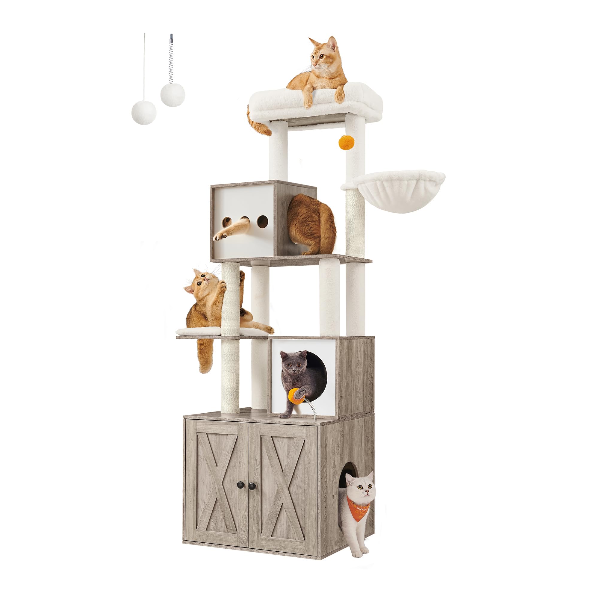 Feandrea Cat Tree With Litter Box Enclosure, 2-In-1 Modern Cat Tower, 70.8-Inch Tall Cat Condo With Scratching Posts, Perch, Cav