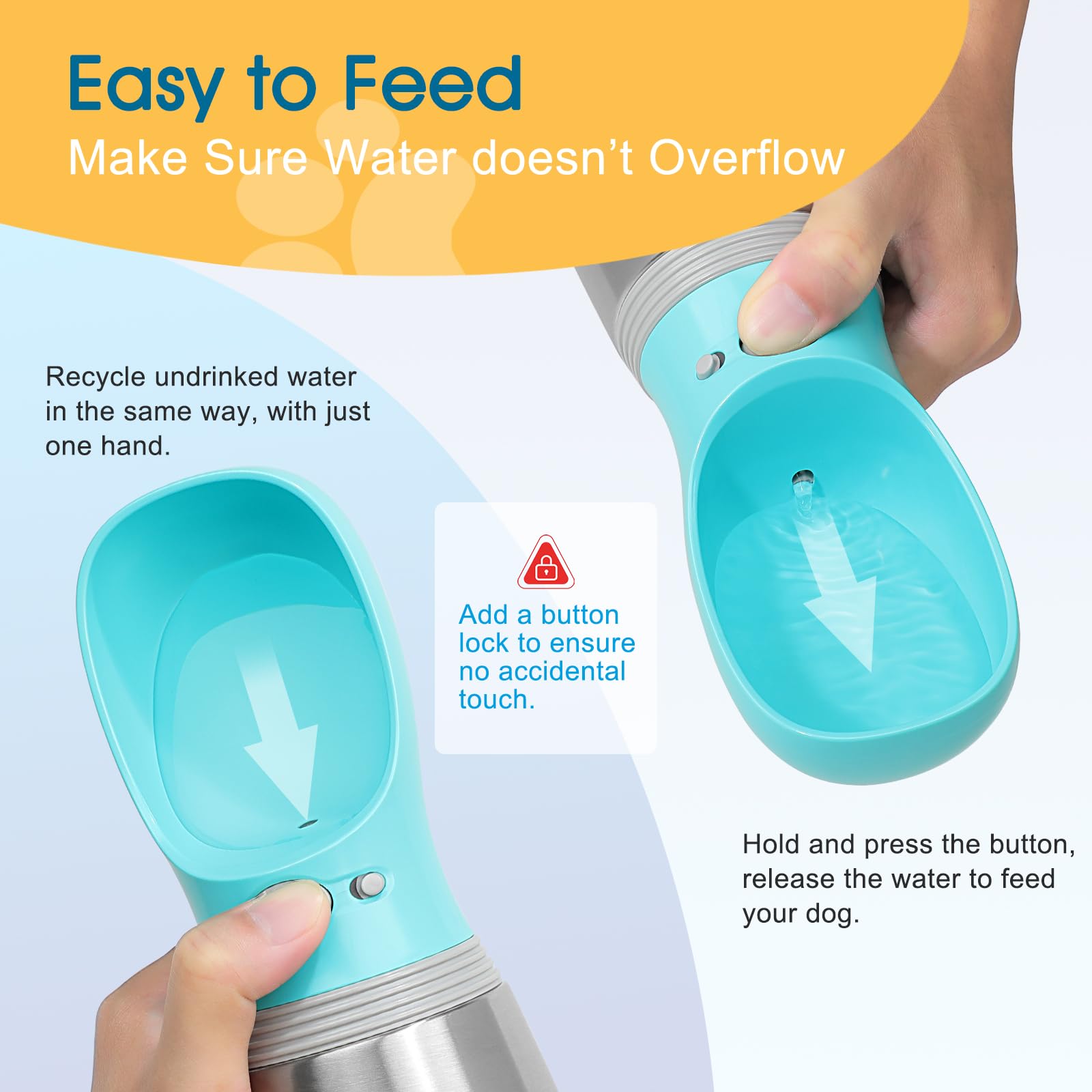 Anipaw Portable Dog Water Bottle 24 OZ, Stainless Steel Leak Proof Dispenser for Travel, Hiking, Walking - Silver Blue