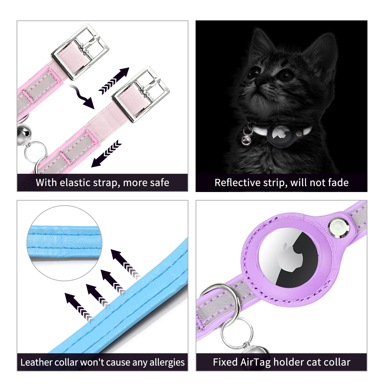 Airtag Cat Collar, Cat Collar With Bells, Reflective Gps Cat Collar, Cat Tracker Collar Leather Cat Collar For Cats (Blue-M (Blue, M(11.2-14.8'))