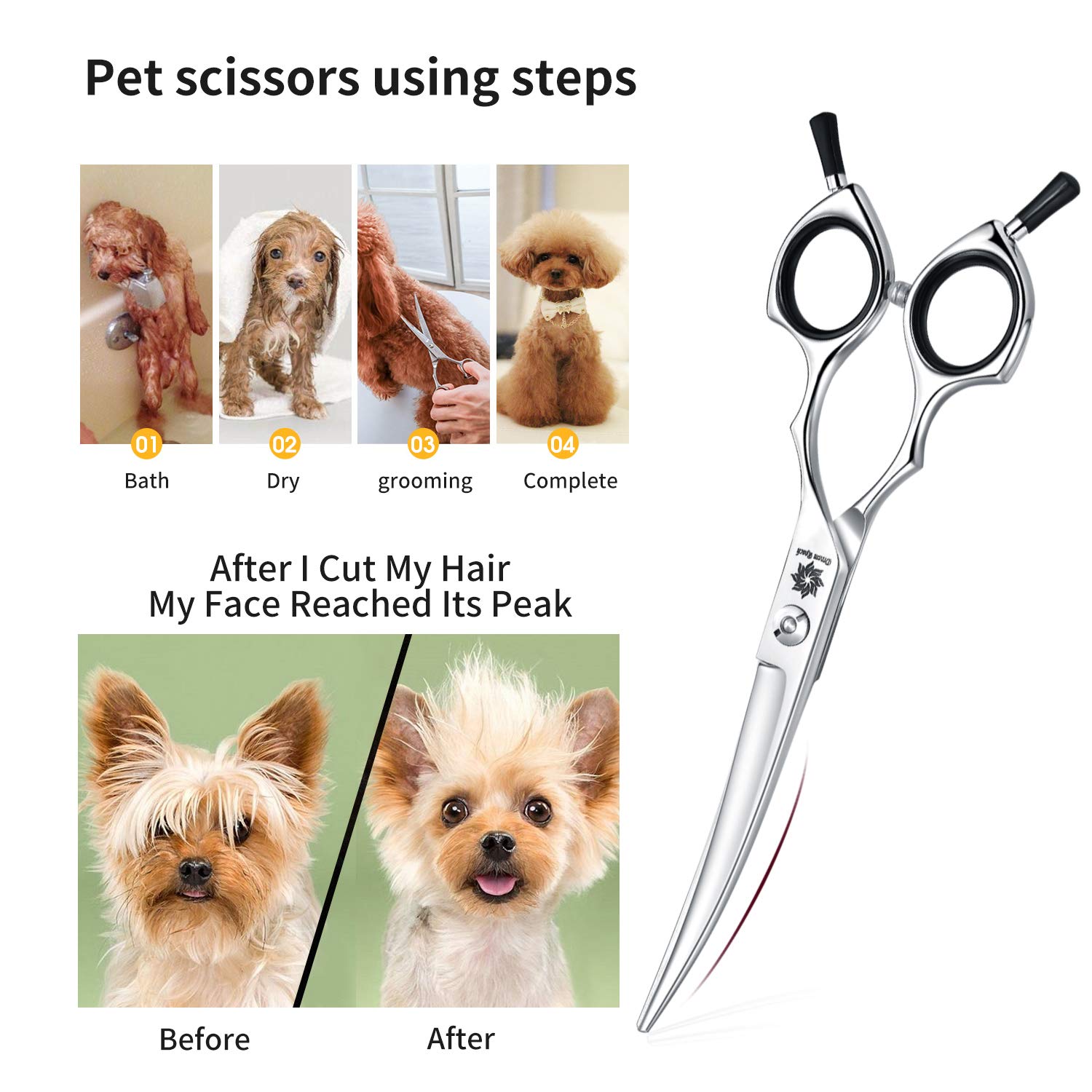 Grooming Pet Shear, 6.5 Inch Upword Curved Scissors, Curved Shears For Cat Shears And Small Dog Shears Or Any Breed Trimming Cuts, Design For Professional Pet Groomer