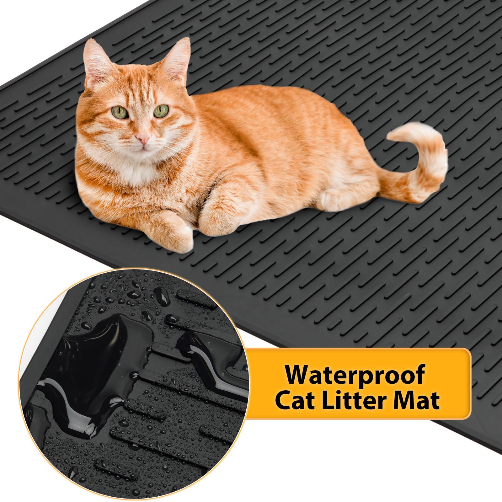 Colewin Cat Litter Mat,39X27In Waterproof Litter Mat, Large Rubber Litter Box Mat Easy To Clean,Washable Soft Cat Litters Mat Li