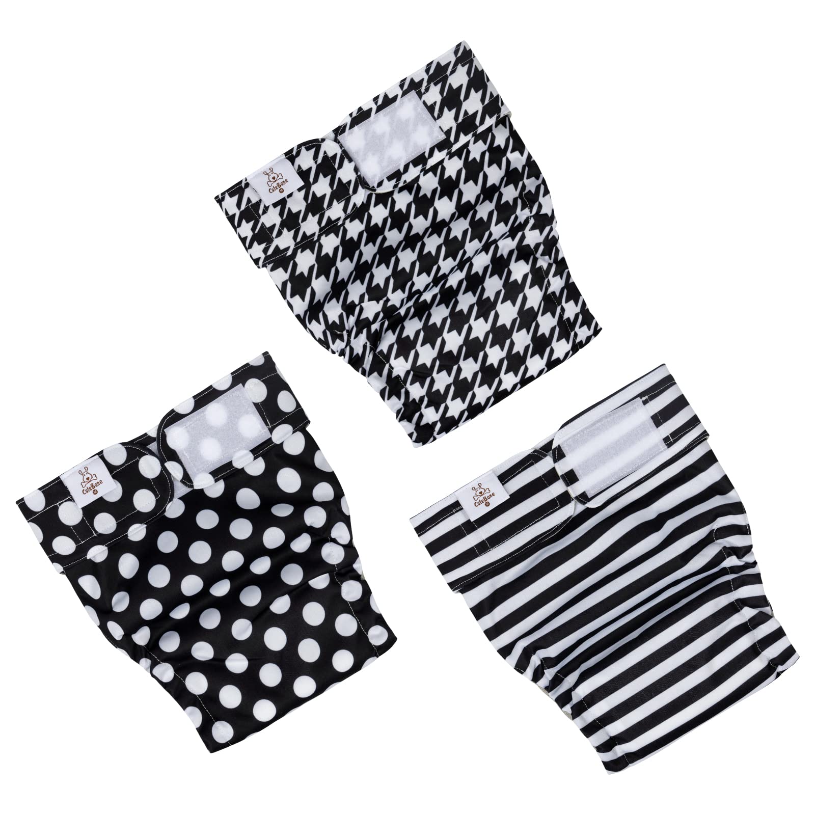 Cutebone Washable Dog Diapers Female No Tail Hole 3 Pack Reusable Doggie Period Training Pants For Docked-Tail Frenchie French Bulldog Boston Terrier Without Tail Wwd06M