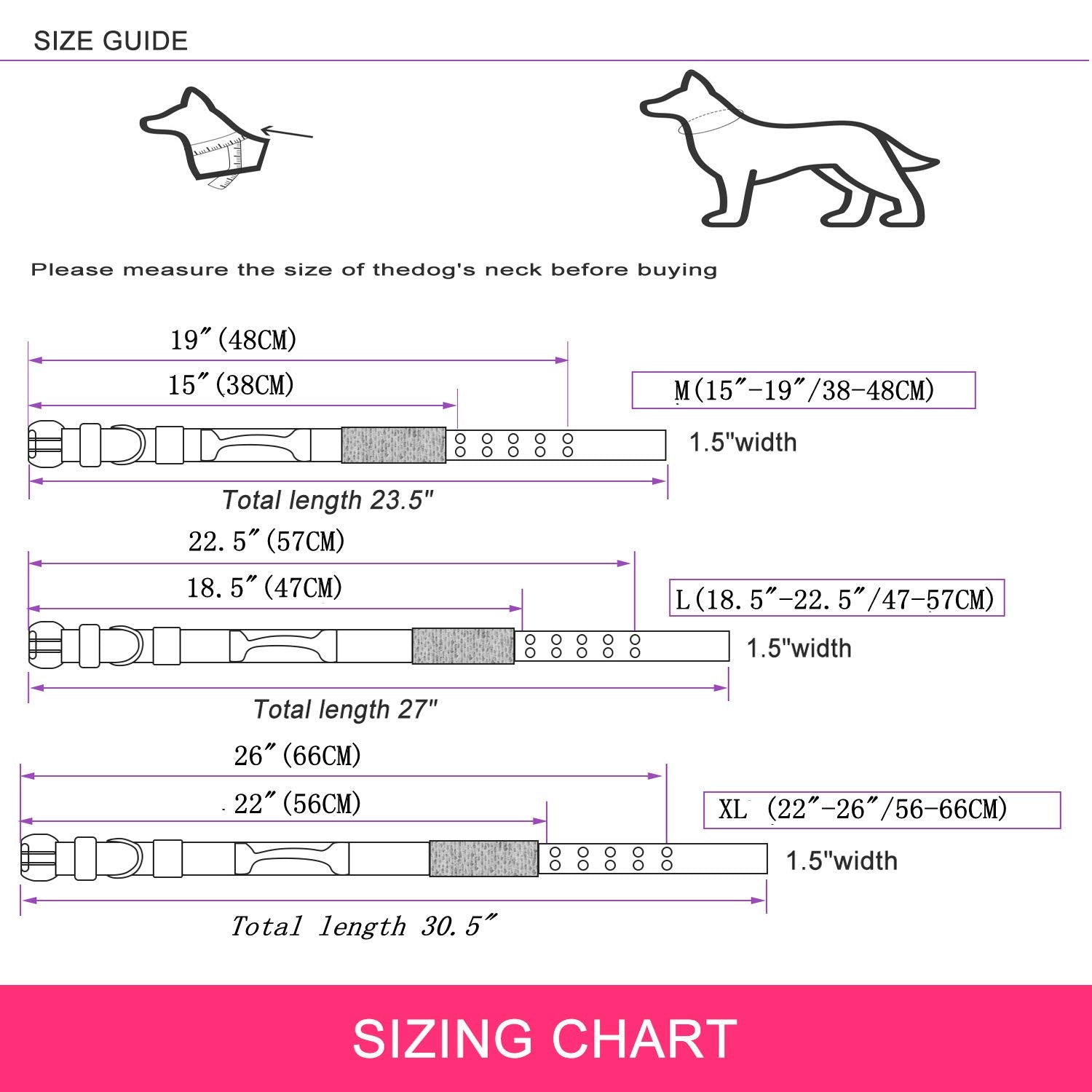 Yunleparks Reflective Dog Collar Heavy Duty Tactical With Control Handle And Metal Buckle For Dog Training(M,Pink)