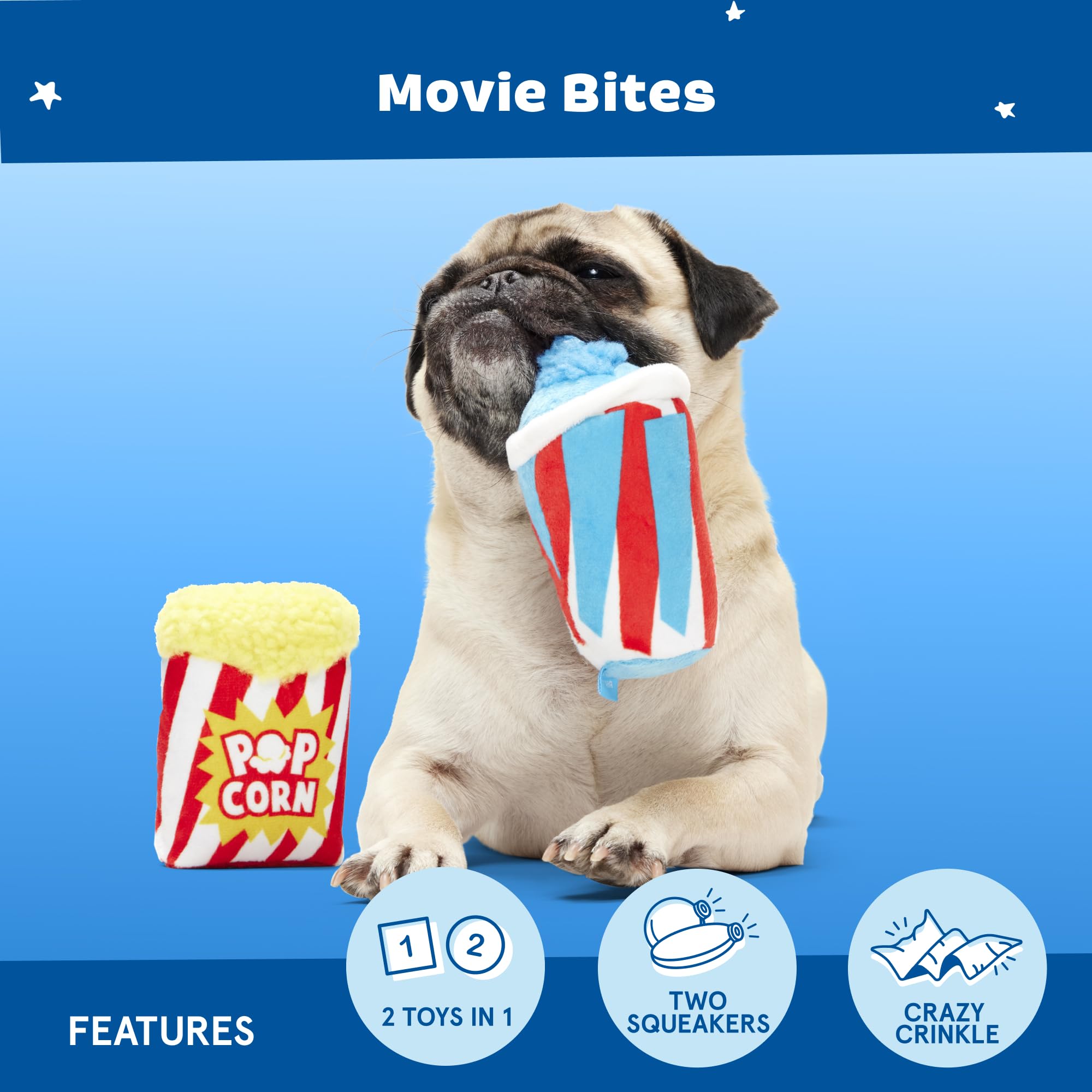 Barkbox Movie Bites Dog Toy Bundle - Squeaky Dog Toys - Plush Dog Toys - Puppy And Pet Toys For Small Dogs