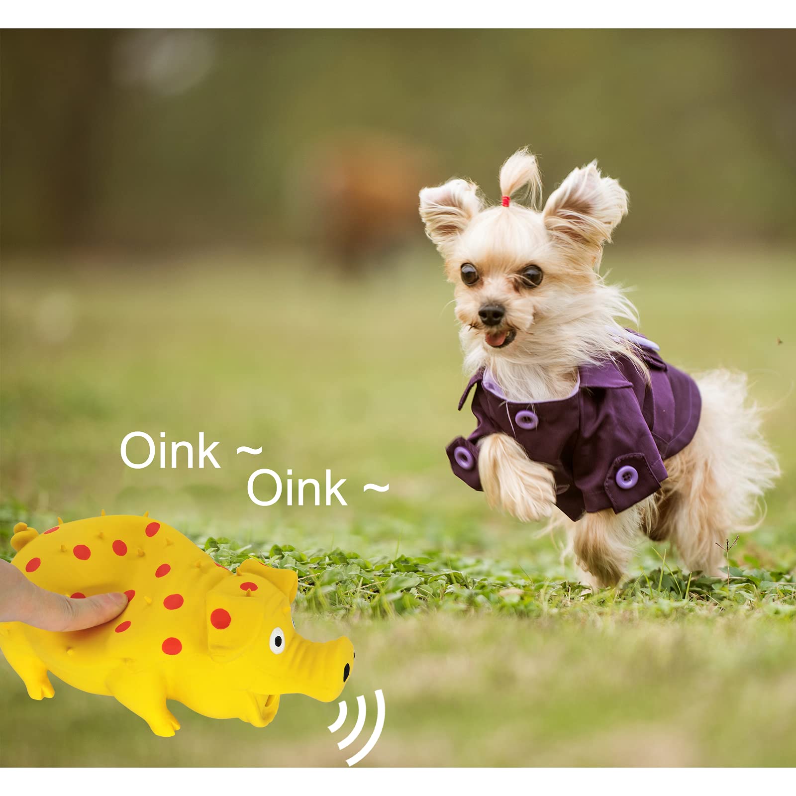 Andiker Dog Squeaky Toy, Dots Latex Dog Chew Toys With A Oinks Sound Squeaker Grunting Pig Dog Toy Durable Self Play 8' Dog Squeeze Toy For Dental Biting Chasing To Kill Boring Time (Yellow)