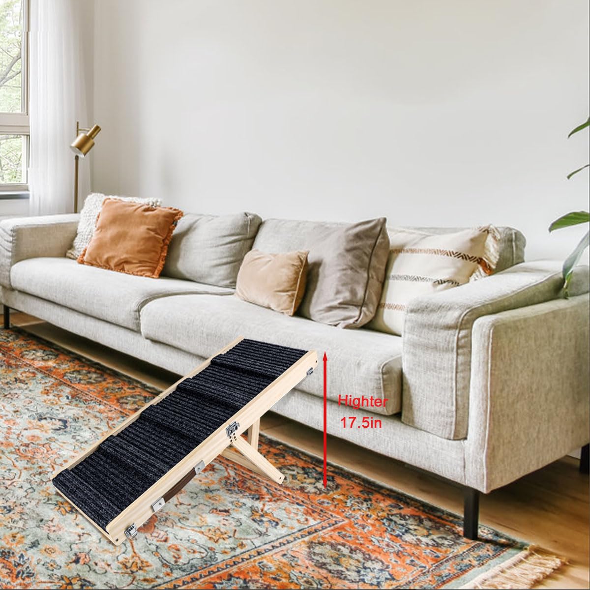 Okydoky Small Dog Ramp, Adjustable Portable Folding Wooden Pet Ramp, 32'' Long With Non-Slip Traction Mat, Adjustable From 9'' T