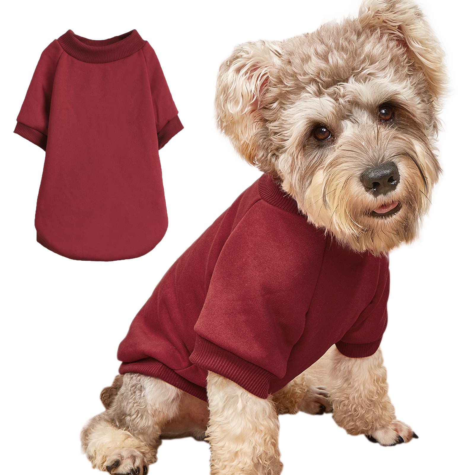 Jouhoi Puppy Sweater For Small Dogs Clothes Warm Winter Cat Clothe Pet Sweatshirt Knitwear Doggie Kitten Clothing, Wine, Large