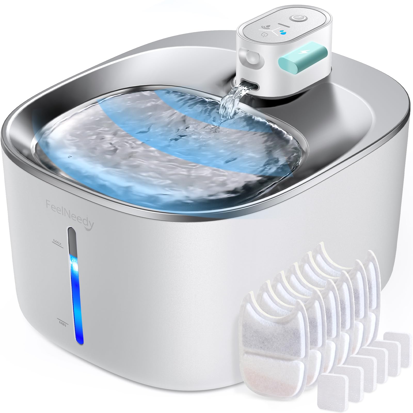 Cordless Cat Water Fountain Battery Operated, Feelneedy 4L/135 Fl Oz Pet Water Fountain For Cats And Dog With Motion Sensor, Ult