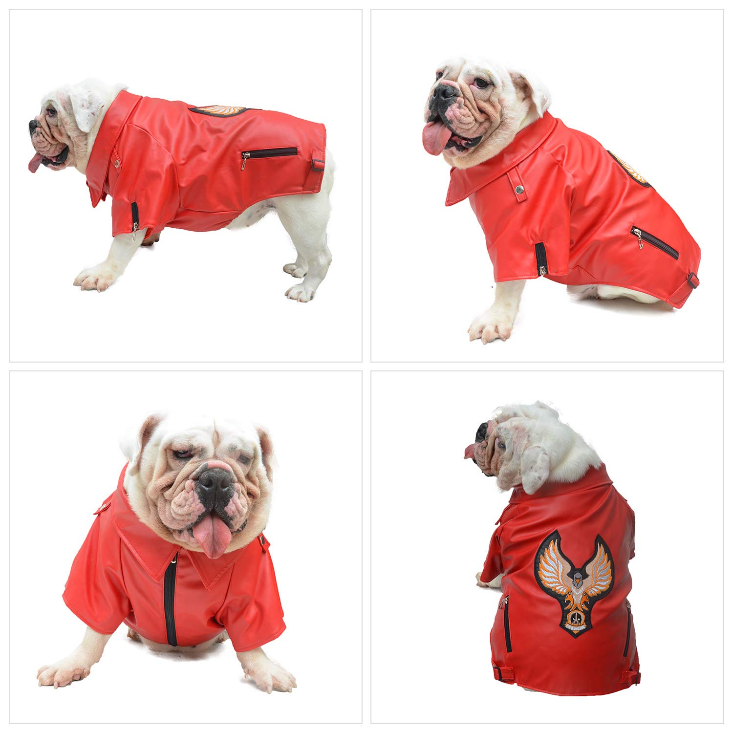 Lovelonglong Cool Dog Leather Jacket, Warm Coats Dogs Windproof Cold Weather Coats For Large Medium Small Dogs With Eagle Embroidery Red B-L