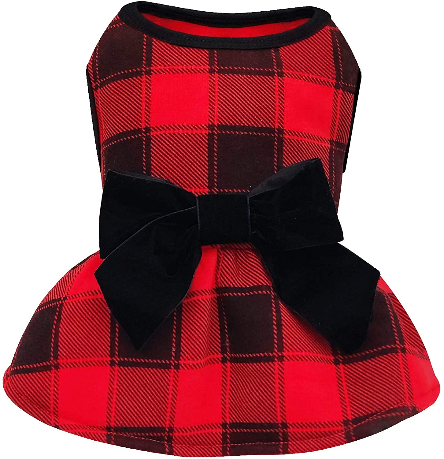 Kyeese Christmas Dog Dress Red Buffalo Check Dog Dresses With Bowtie Medium Dog Dress