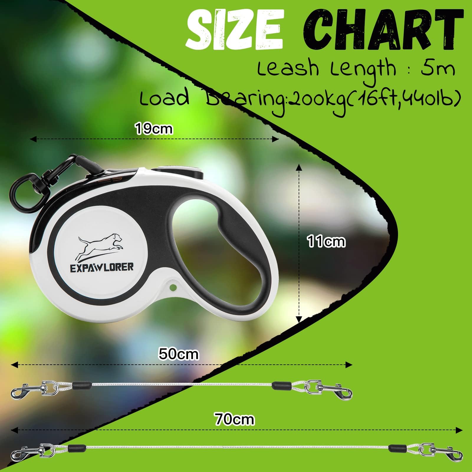 EXPAWLORER Retractable Dog Leash - Chew Proof 16ft Double Leash for 2 Dogs, Tangle-Free Wire Ropes, Heavy Duty, Black & White