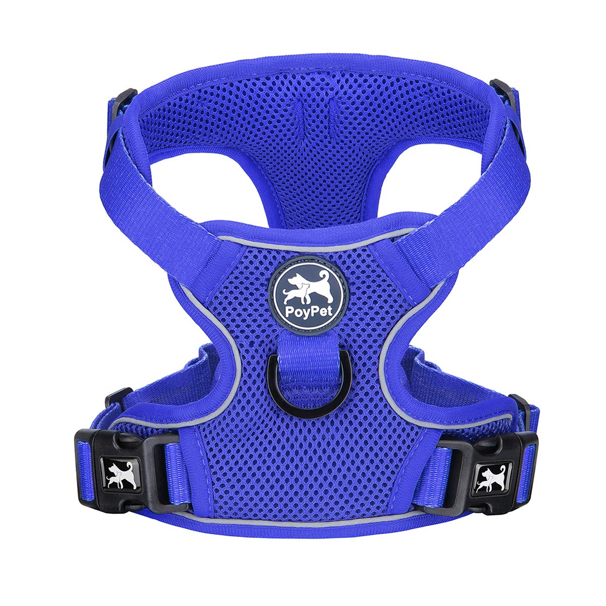 Poypet Reflective Soft Breathable Mesh Dog Harness Choke-Free Double Padded Vest With Adjustable Neck And Chest(Royal Blue,S)