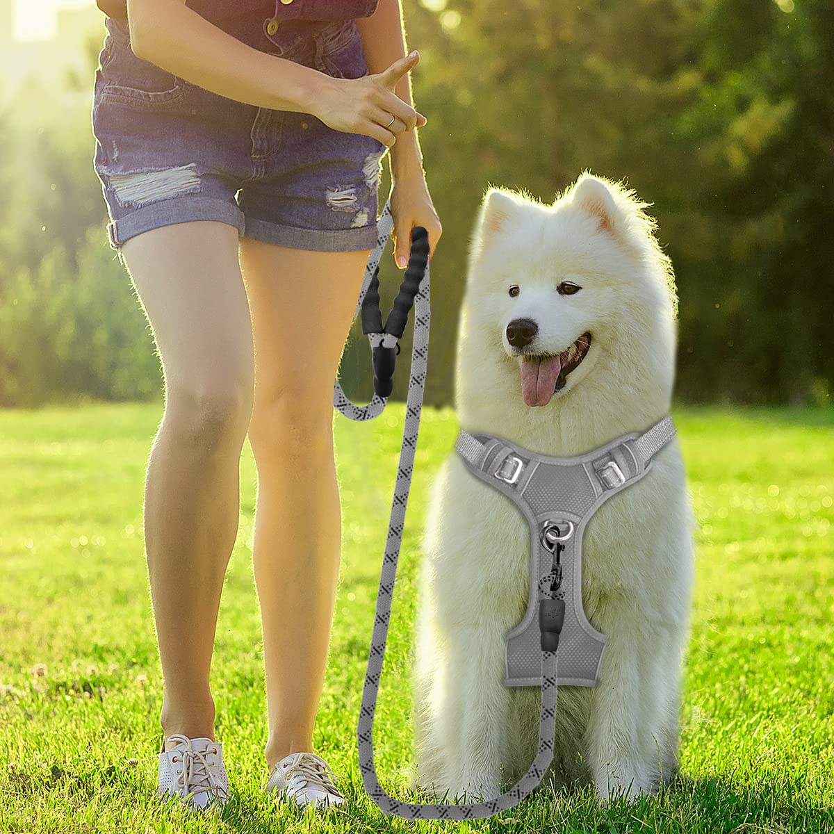 BARKBAY No Pull Dog Harness, Heavy Duty Reflective, Easy Control Handle, X-Large, Grey, Nylon