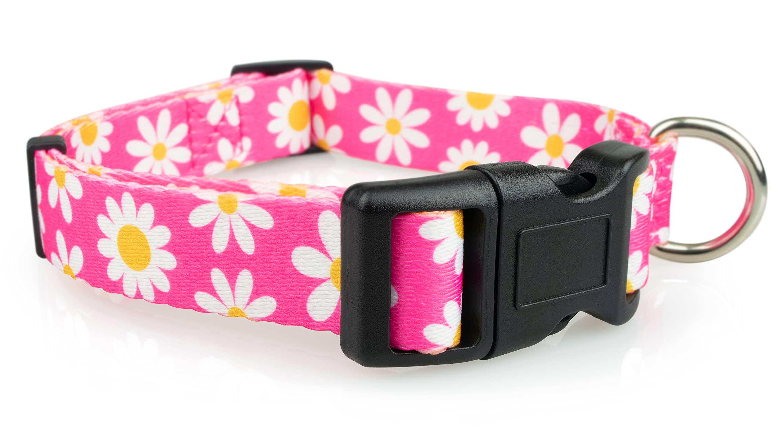 Limeloot Pink Daisy Dog Collar, Spring Summer Dog Collar for Female Dogs, Large