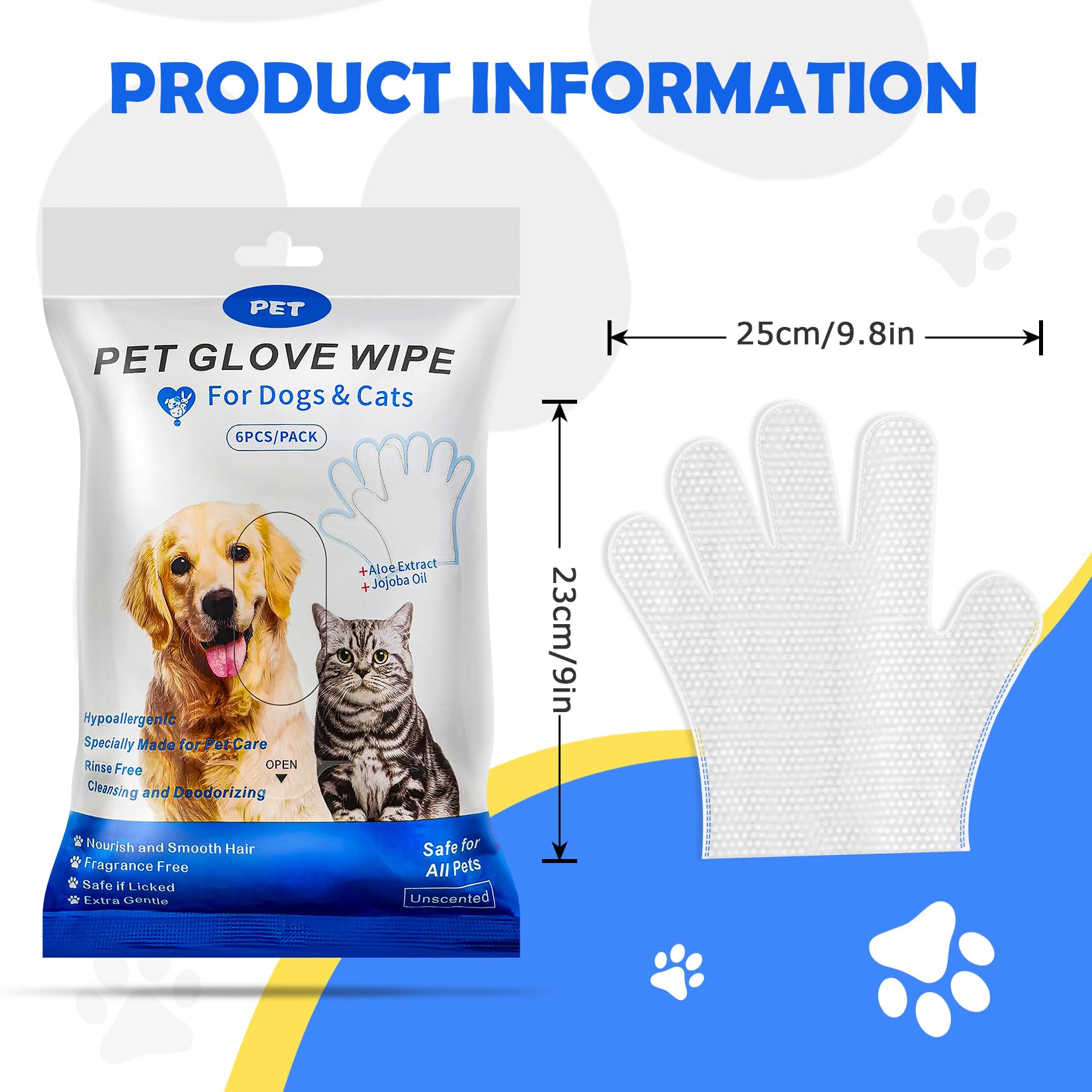 Pet Glove Washing Wipes For Dogs And Cats,Dog And Cat Cleaning Grooming Wipes For Fur,Paws And Butt,Save And Non Irritating,12 P