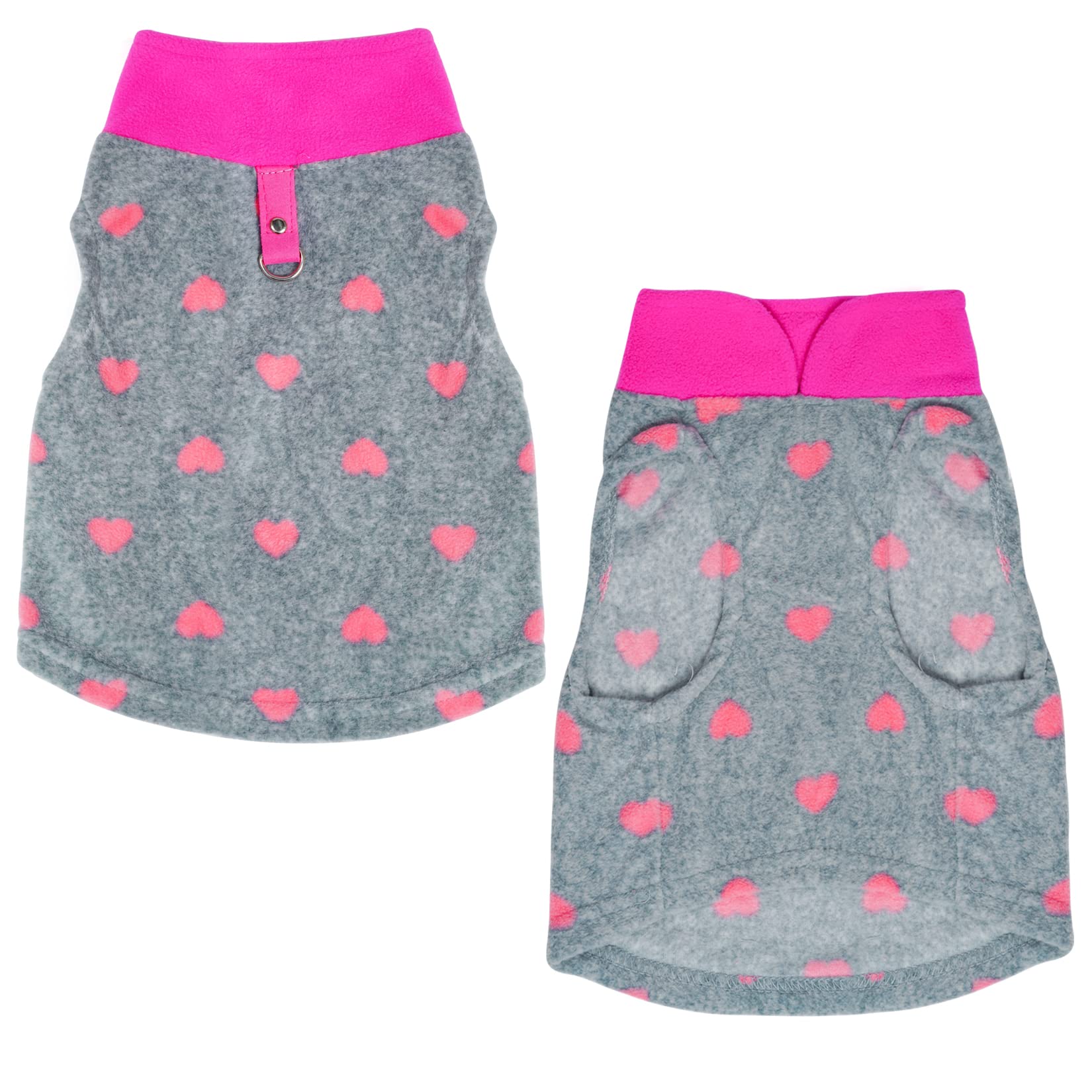 Rbenxia Grey Dog Heart Sweater With Leash Ring Soft Fleece Vest Pullover Warm Jacket Pet Clothes Winter Outfits For Small Puppy