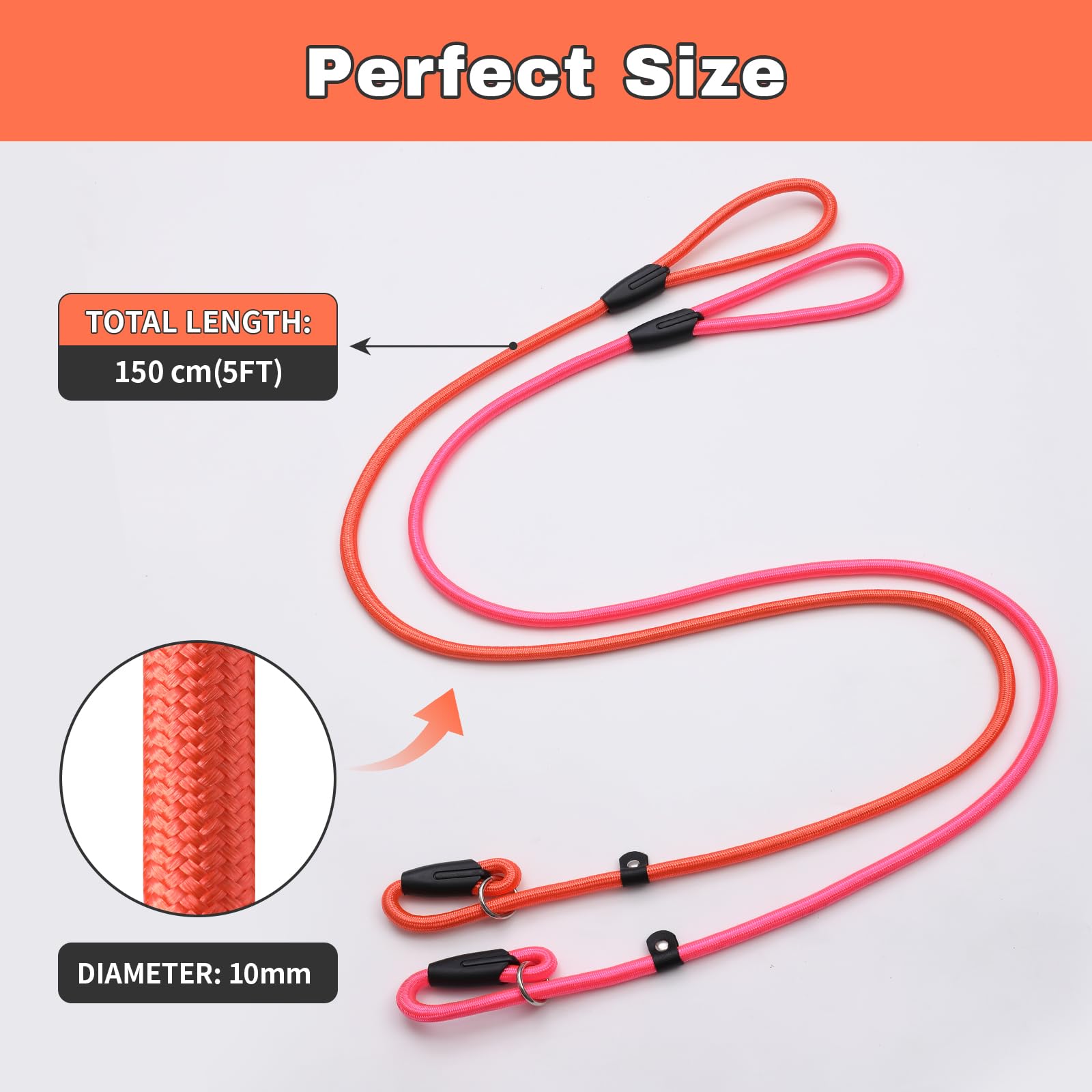 Fovrlzse 2 - Piece Set! No - Pull Slip Lead Dog Leashes - 5Ft Super - Strong Rope For Small & Medium Dogs In Gorgeous Pink And O