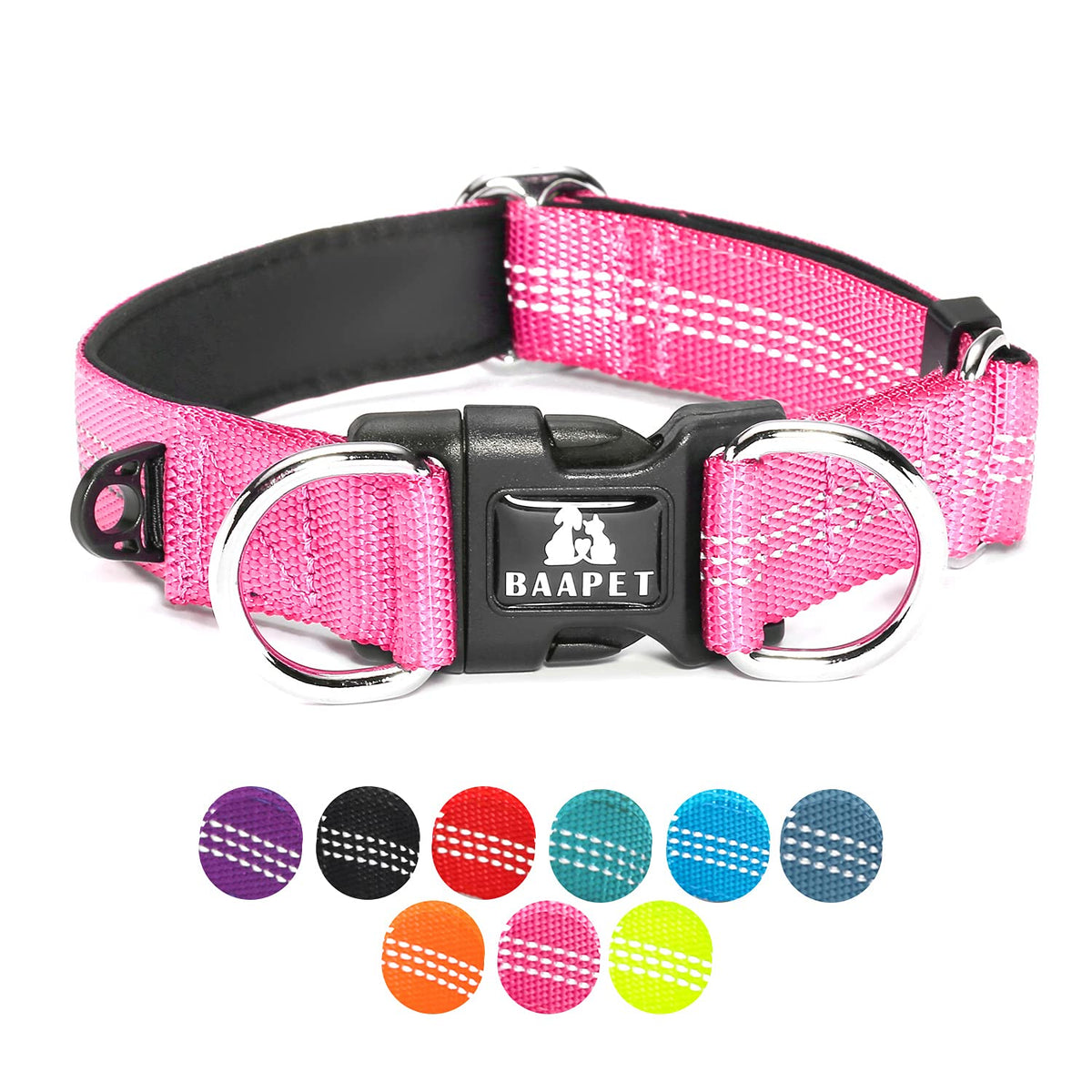 Baapet Comfortable Dog Collar With Double Security Dual D-Ring And Id Tag Hanger For Small Puppy, Medium And Large Dogs (Xs - 3/
