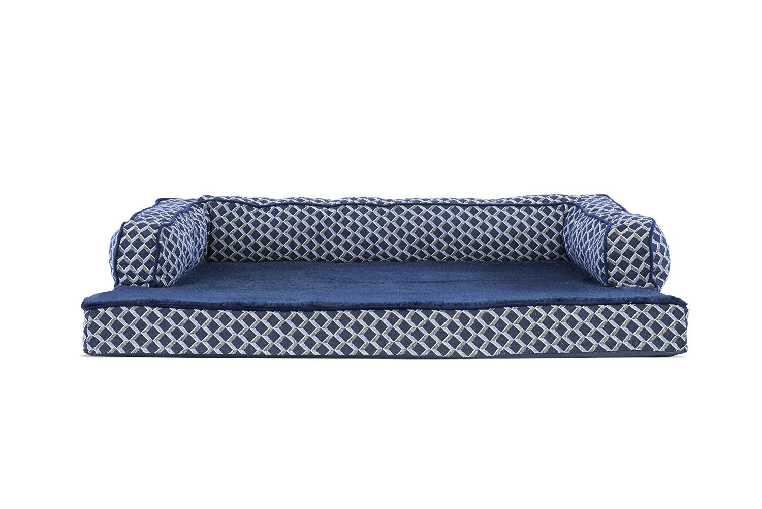 Furhaven Orthopedic Dog Bed For Large/Medium Dogs W/ Removable Bolsters & Washable Cover, For Dogs Up To 55 Lbs - Plush & Woven Decor Comfy Couch Sofa - Diamond Blue, Large