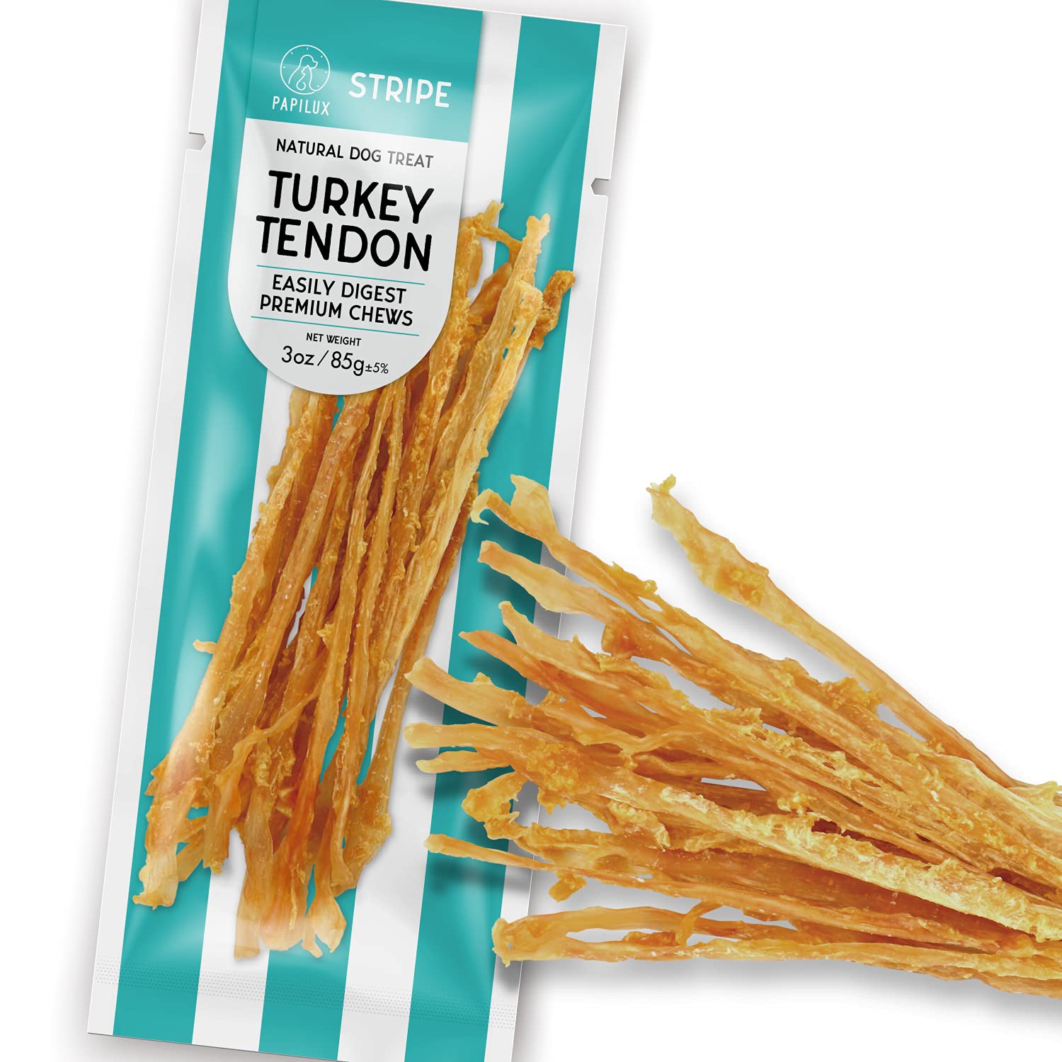 PAPILUX Turkey Tendon for Dogs, Hypoallergenic, All Natural Easily Digest Dog Chew Treat