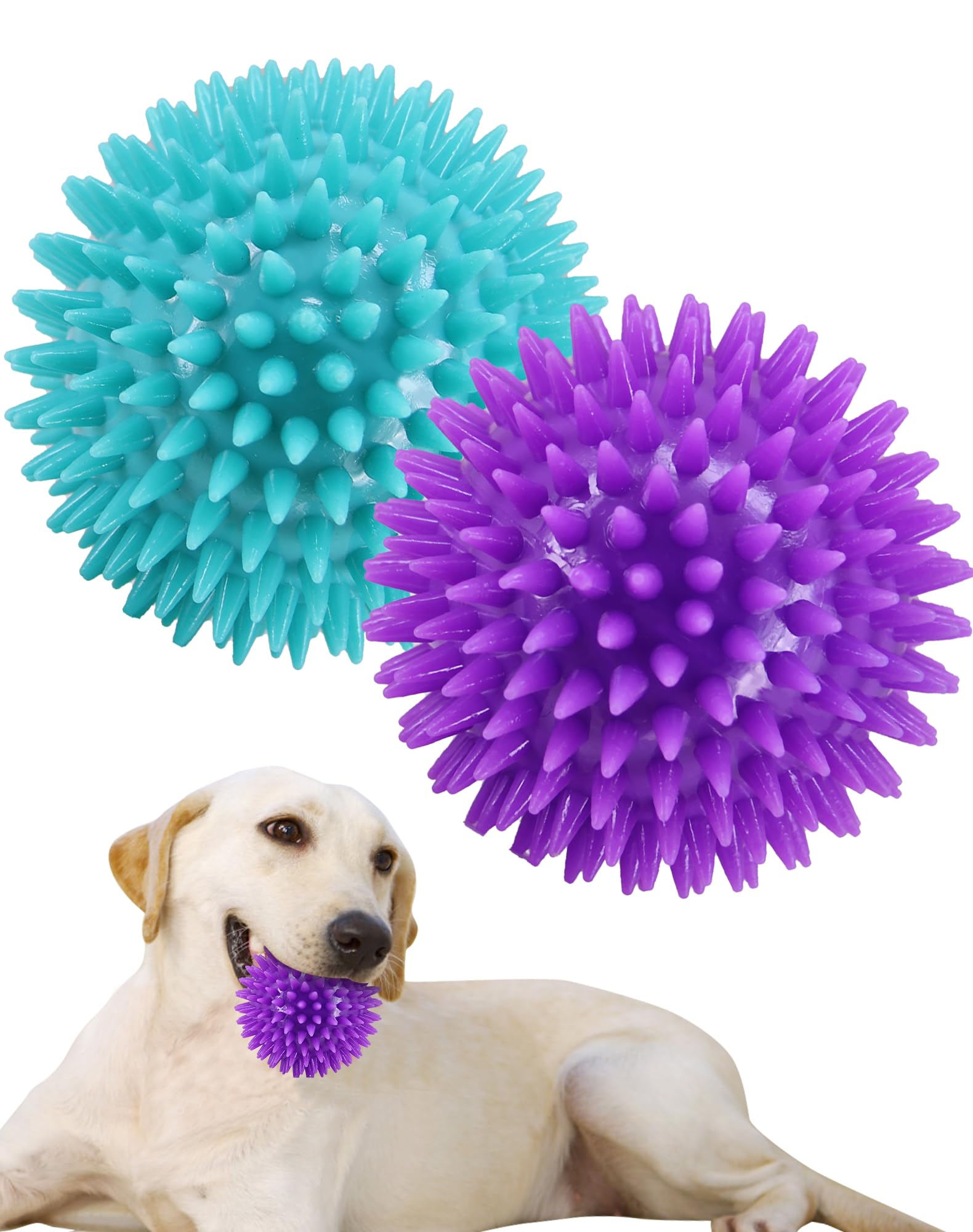 Pweituoet 3.5' Spike Dog Balls - Squeaky, Durable Dog Chew Toys; 2-Pack Cleans Teeth, Trains Puppies To Adults; Perfect For Aggr
