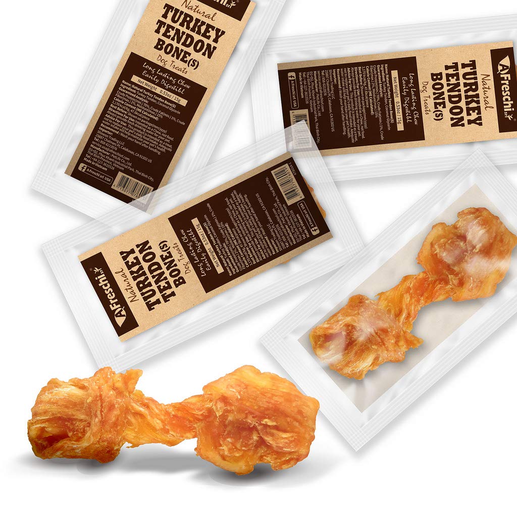 Afreschi Natural Turkey Tendon Bone (S) Pack of 4, Dog Treats for Signature Series, All Natural Human Grade Puppy Chew, Turkey S