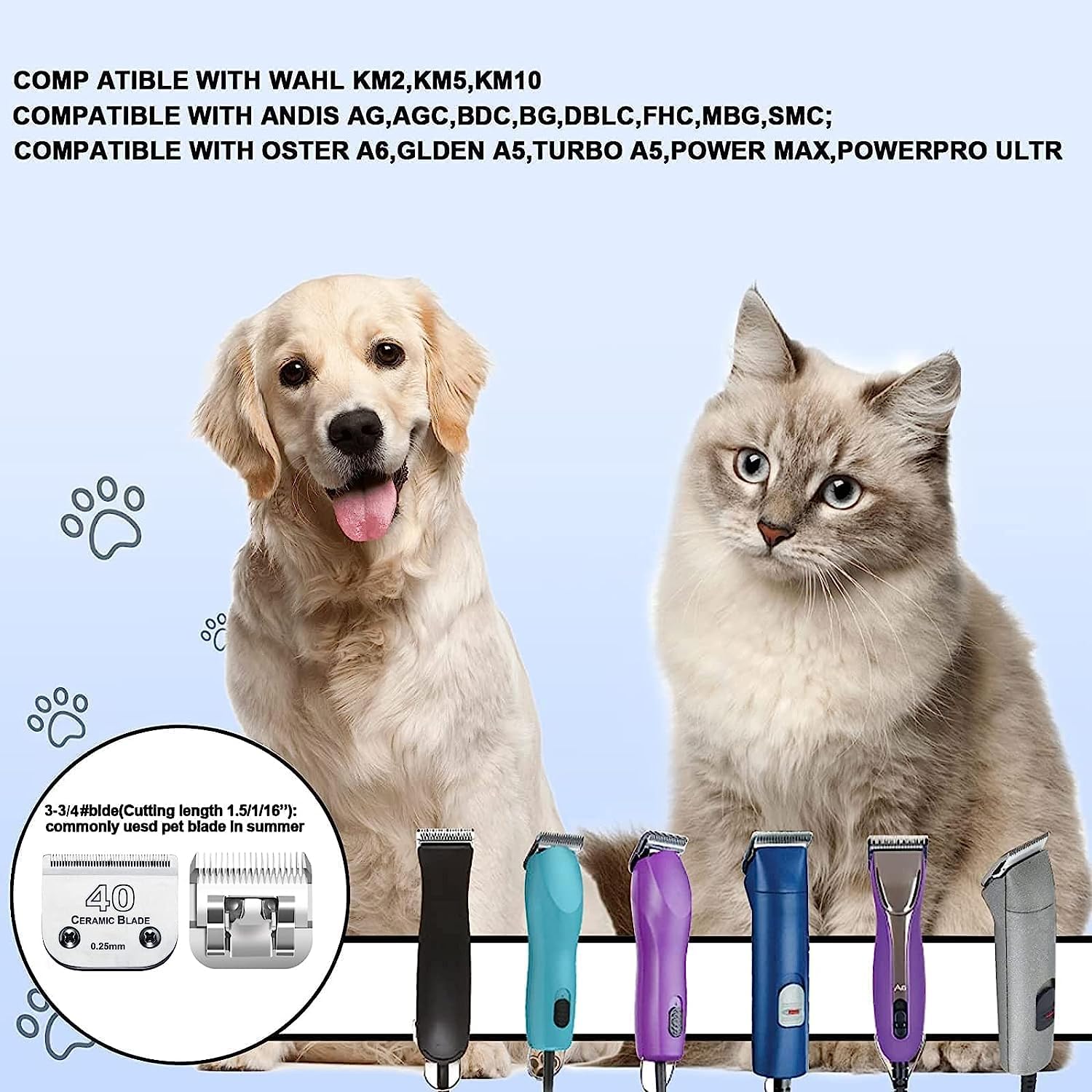 3Pcs 40 Blades Dog Grooming Replacement Blades Compatible With Andis Dog Clipper,Ceramic Blade & Stainless Steel Blade
