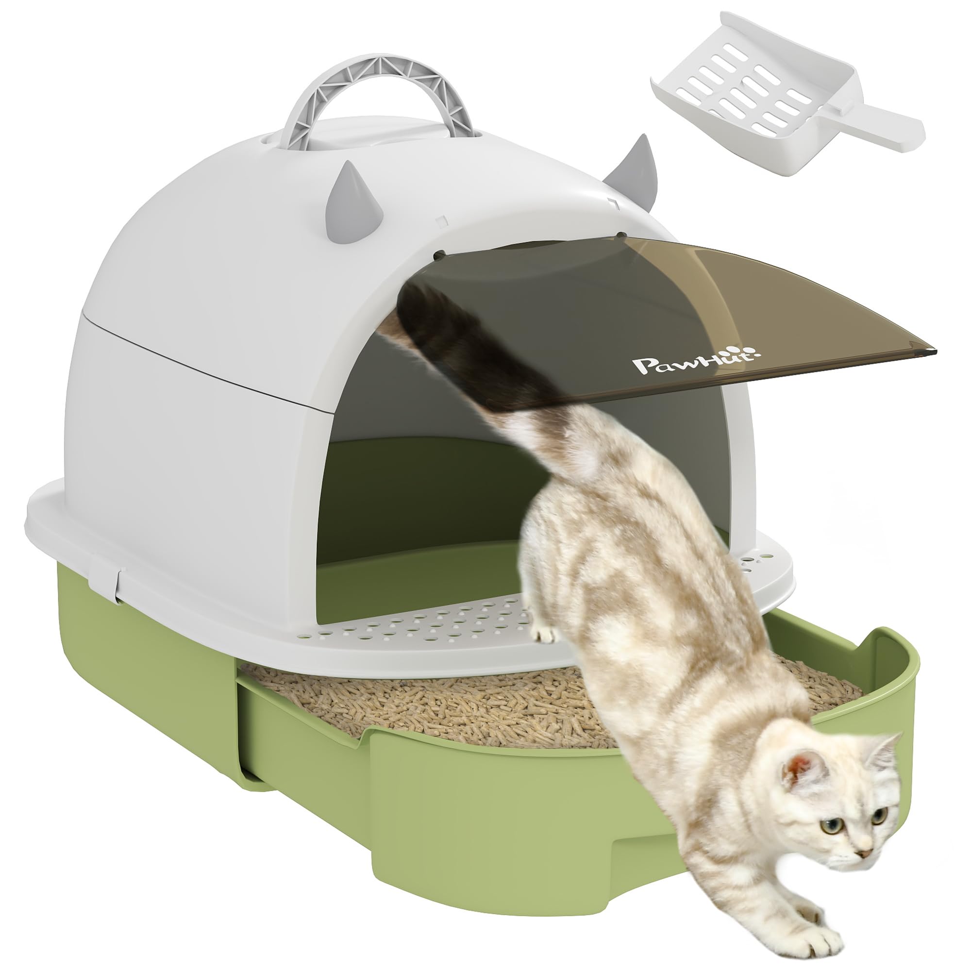 Pawhut Cat Litter Box, Covered Kitty Litter Box With Lid, Scoop, Deodorizing Bags For Odor Control, Privacy, Portable, Easy To C