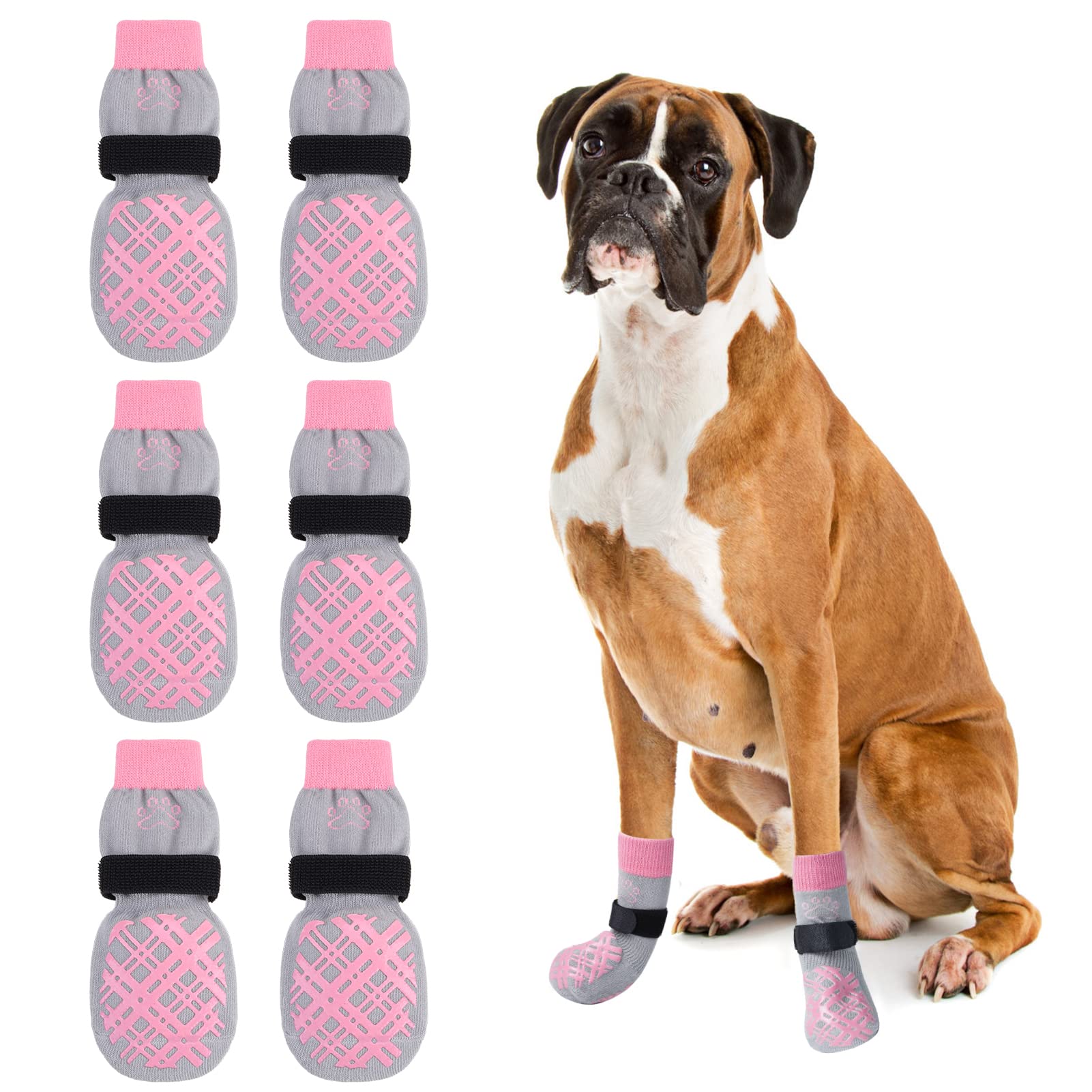 Beautyzoo Dog Socks - Prevent Licking, Hardwood Floor Protection - Shoes For Small, Medium, Large Dogs - Double Side Grips, Trac
