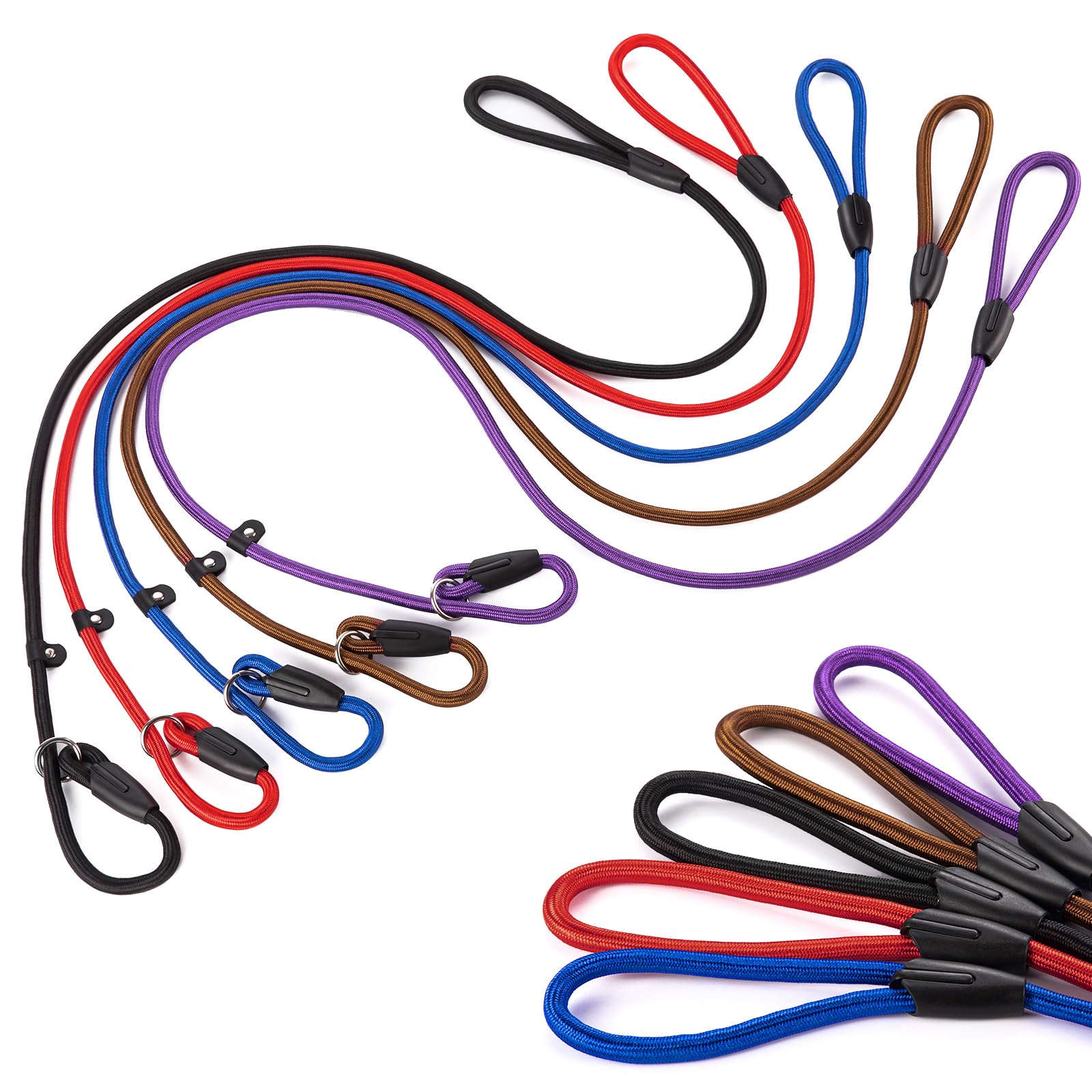 Fovrlzse 5-Pack Adjustable No-Pull Adjustable Slip Leads For Dogs - 5Ft Multi-Color Reflective For Small Dogs