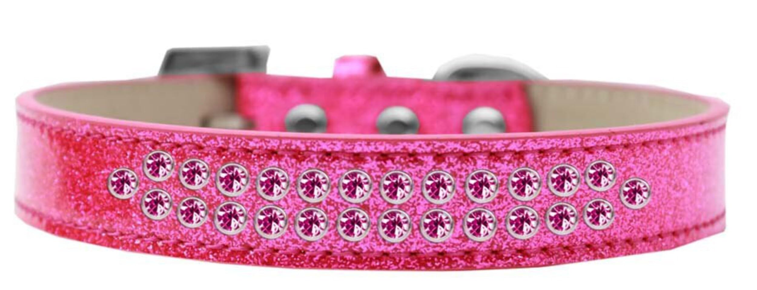 Dog, Puppy & Pet Ice Cream Collar, Two Row Bright Pink Crystal Rimsets Red 14
