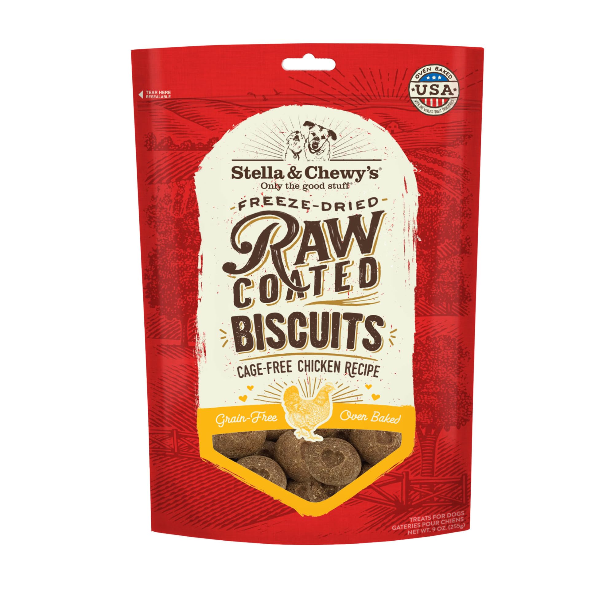 Stella & Chewys Freeze-Dried Raw Coated Dog Biscuits - Cage-Free Chicken Recipe - Protein Rich, Grain Free Dog & Puppy Treat - 