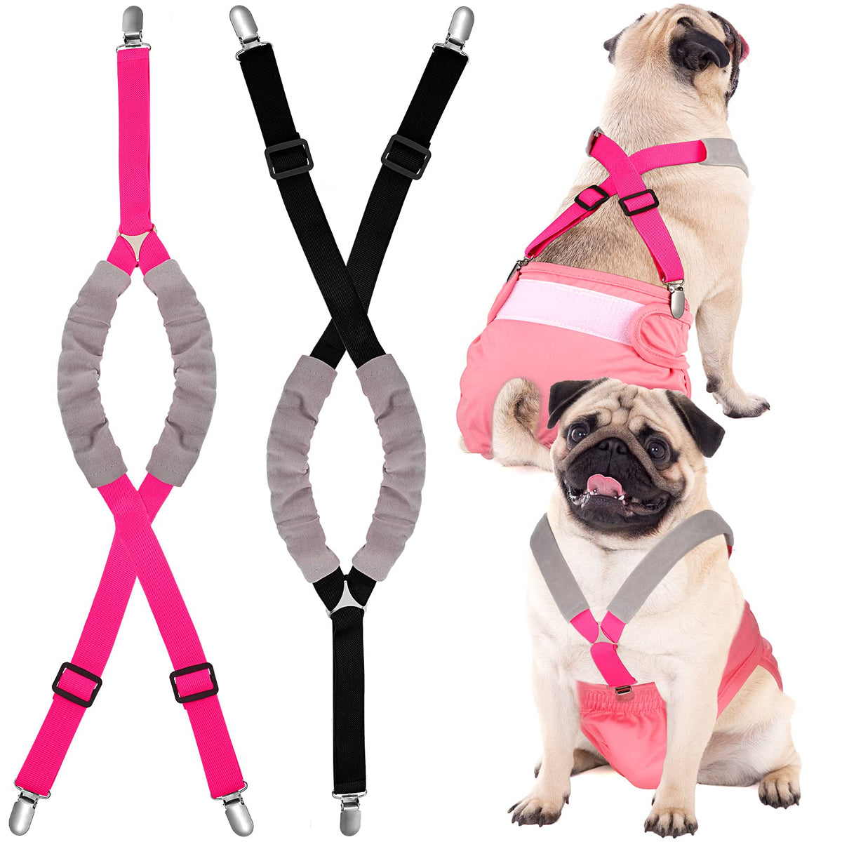 2 Pieces Dog Diaper Suspenders Belly Bands Canine Harness Keep Diaper On Your Dog For Small Medium And Large Dogs (Black, Pink,Small)