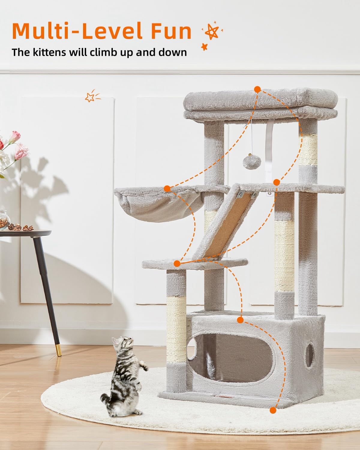 Taoqimiao Cat Tree,38.2-Inch Cat Tower For Indoor Cats,Suitable For Kittens With Luxurious Cat Condo With Adjustable Baskets And