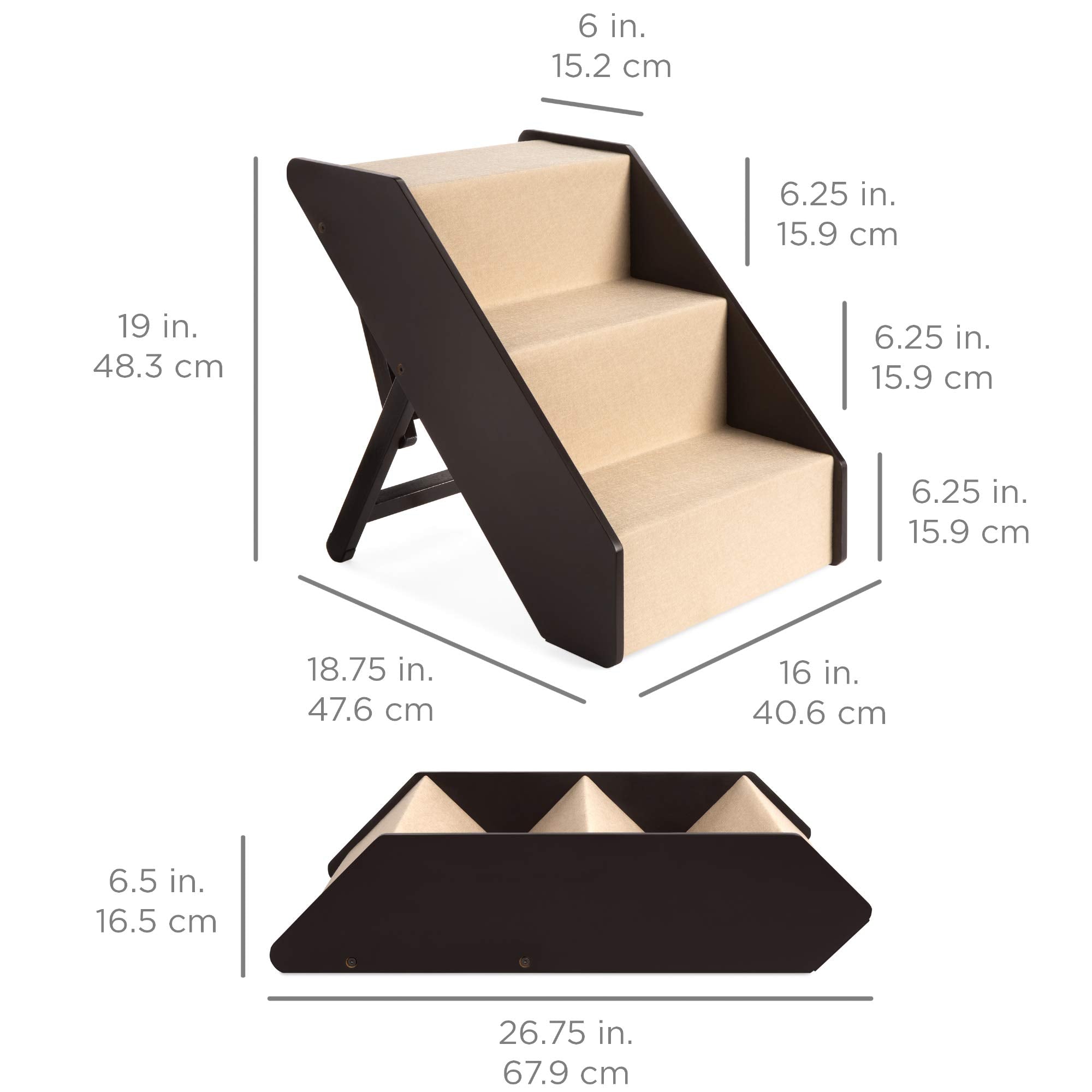 Best Choice Products 3-Step Foldable Adjustable, Non-Slip Wide Wooden Pet Stairs For Living Room, Bedroom, Dog & Cat Sizes Small, Medium, Large W/Carpet, No Assembly, Ideal For Injured, Elderly Pets
