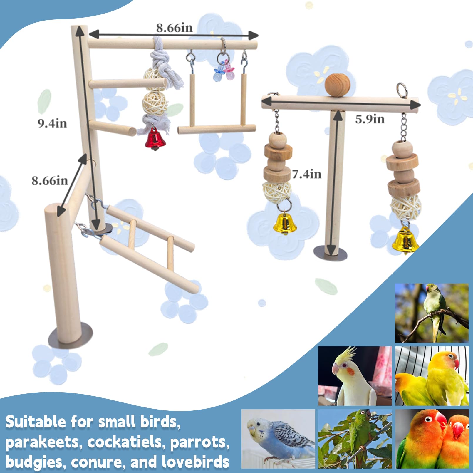 Pinvnby Bird Playground Parrot Play Gym Parakeet Cage Play Stand Wooden Perches Playpen Ladders Conure Chewing Climbing Swing To