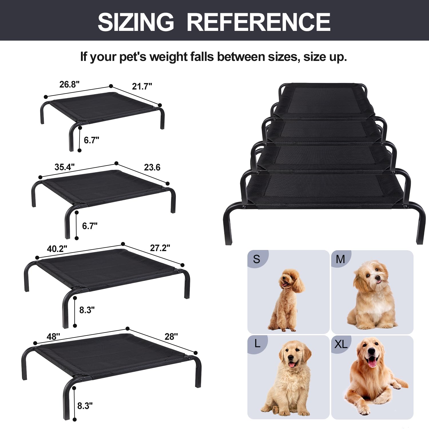 Elevated Outdoor Dog Bed, Dog Cot Bed Waterproof, Portable Indoor & Outdoor Pet Hammock Bed, Frame With Washable, Breathable, Du