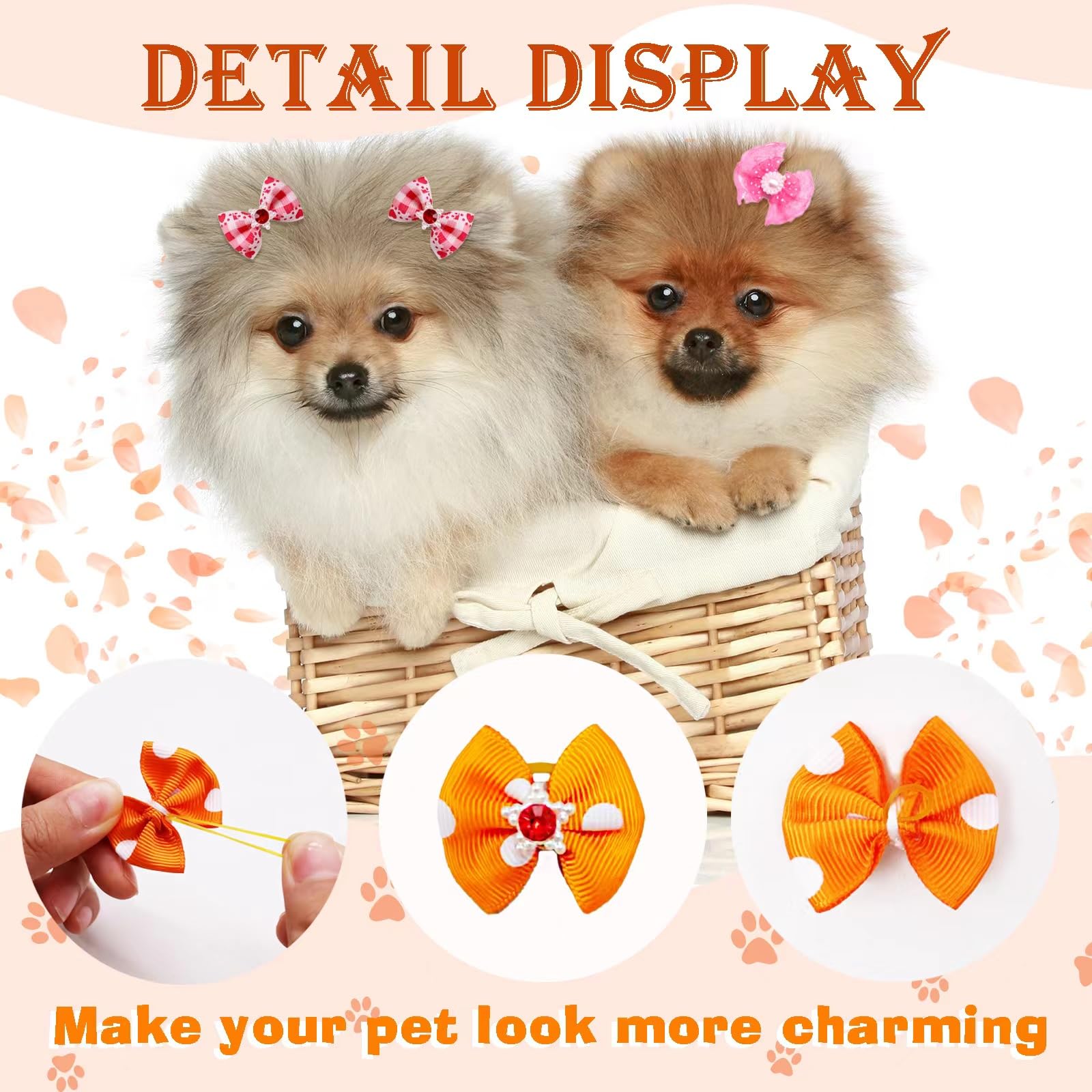 60Pcs Dog Hair Bows, Dog Bows Grooming Made Of High Tenacity Rubber Bands, 30 Beautiful Puppy Bows In (Mix)