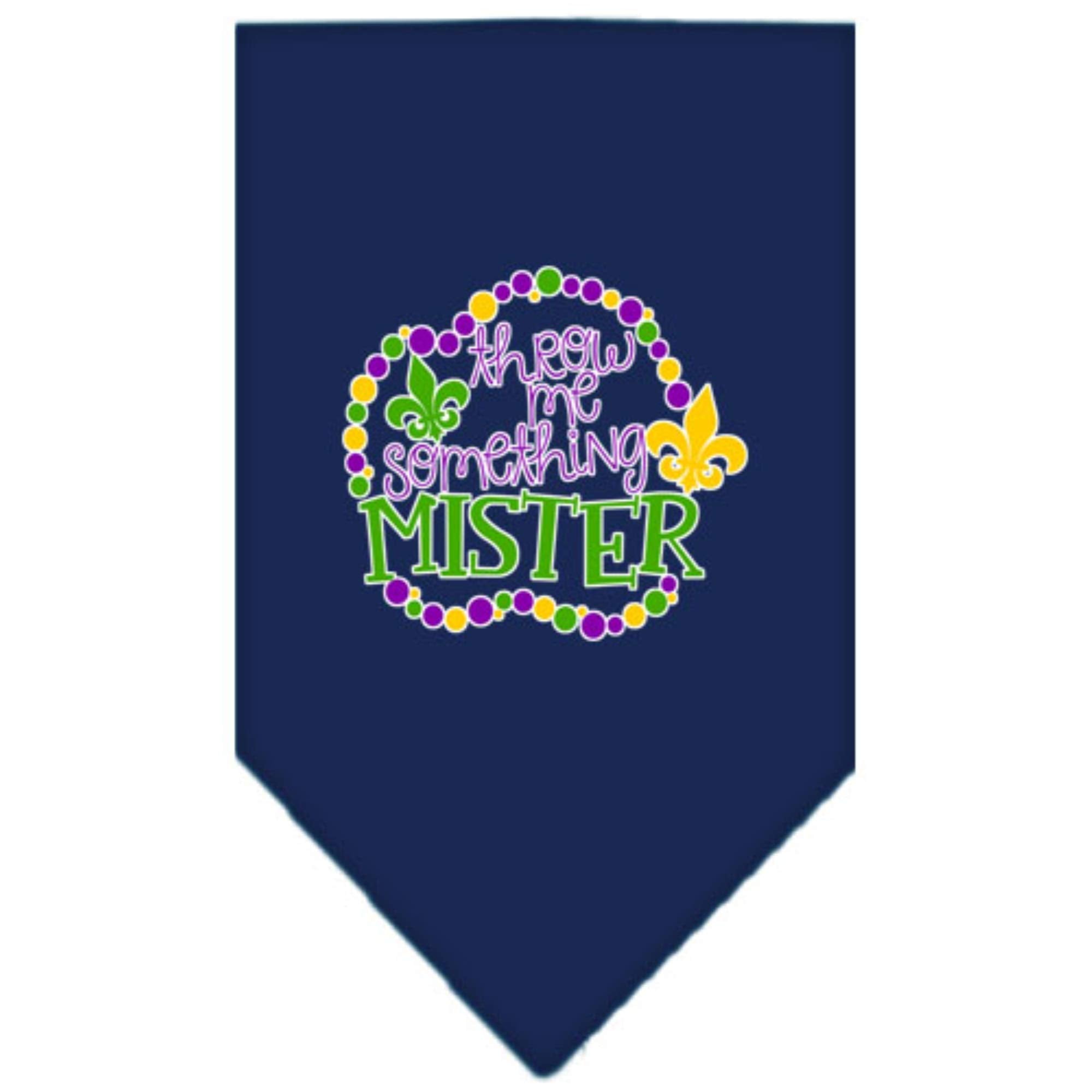 Mirage Pet Products Throw me Something Screen Print Mardi Gras Bandana Navy Blue large