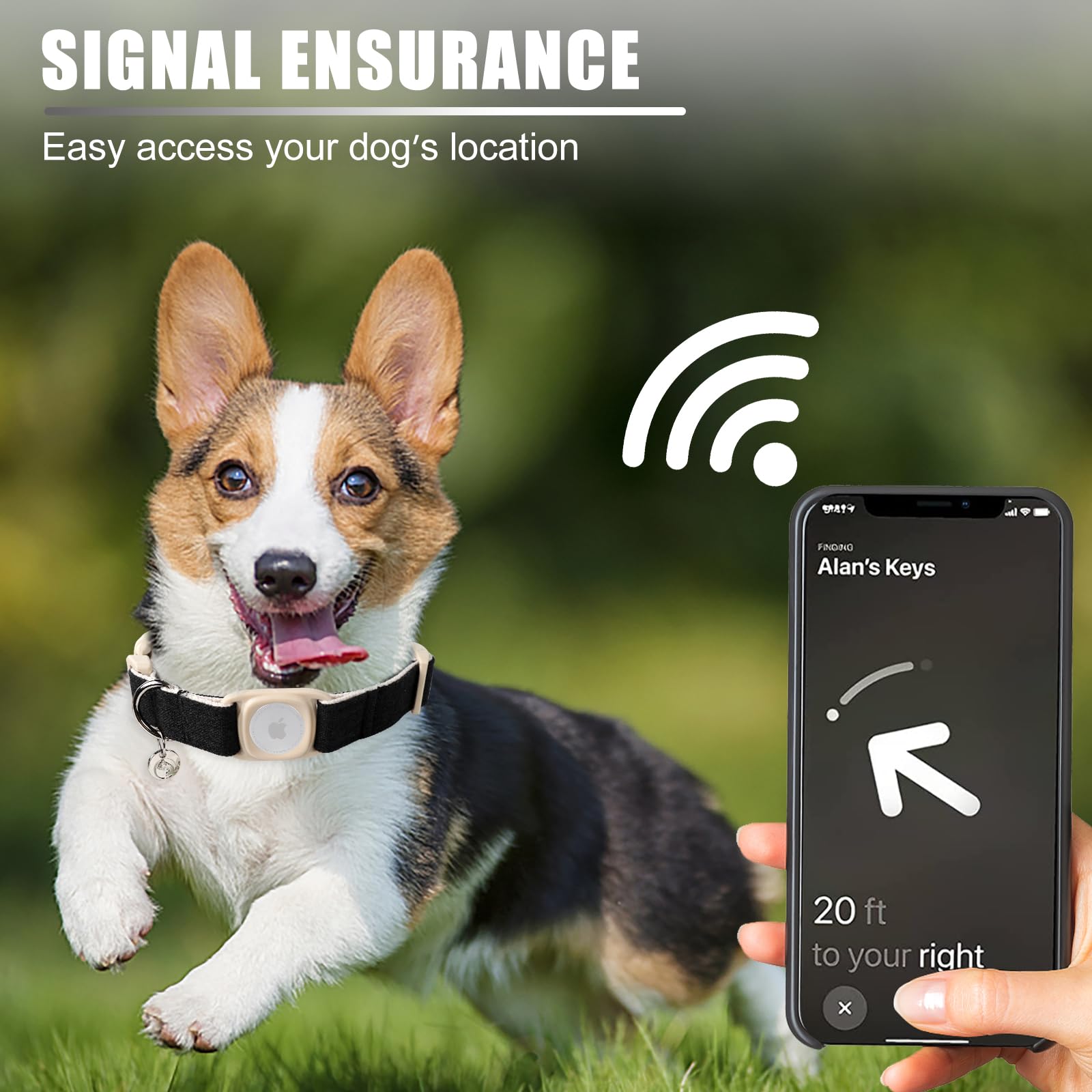 Dogwong Airtag Cotton Hemp Dog Collar, Heavy-Duty Dog Collar With Airtag Holder Black Natural Fabric Pet Cute Puppy Necklace For