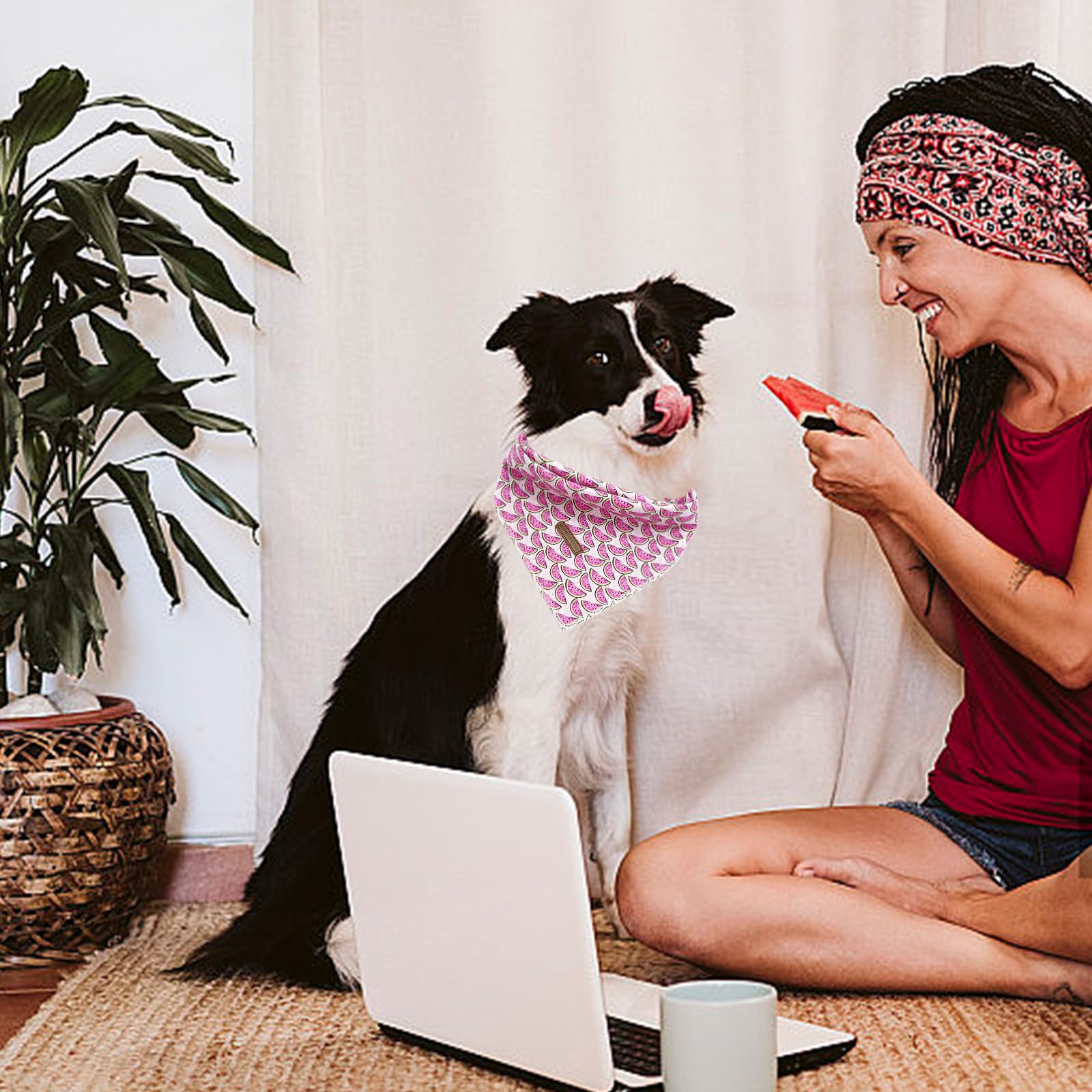 Elegant Little Tail Dog Bandana 1Pc Washable Cotton Summer Dog Kerchief Reversible Cotton Bibs Scarf Triangle Dog Scarfs For Sma