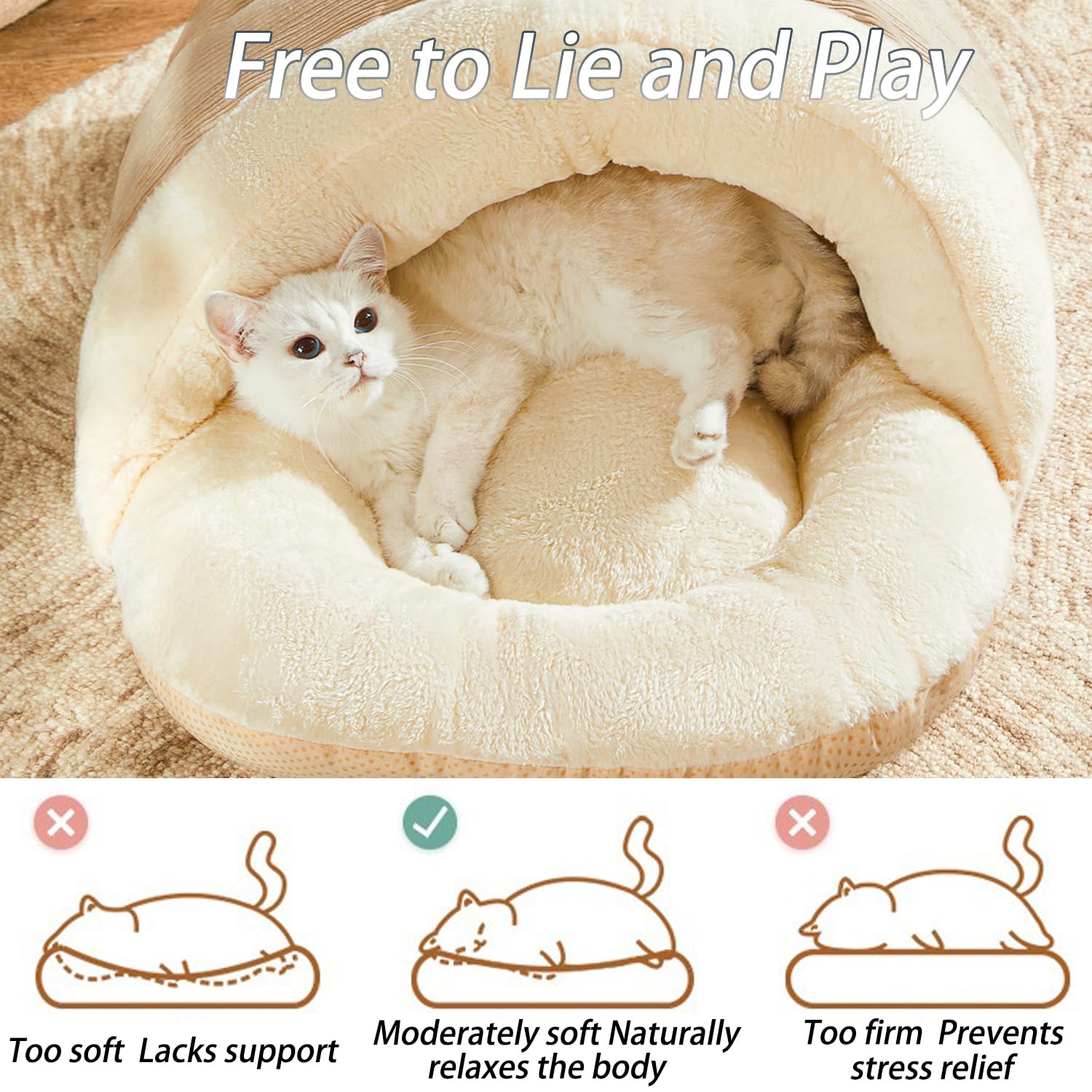 Cat Bed - Cat Cave Bed for Indoor Cats and Small Dogs, Cute Slipper Cat Cave Bed Cat House, Cozy & Soft Plush, Anti-Slip &Durabl