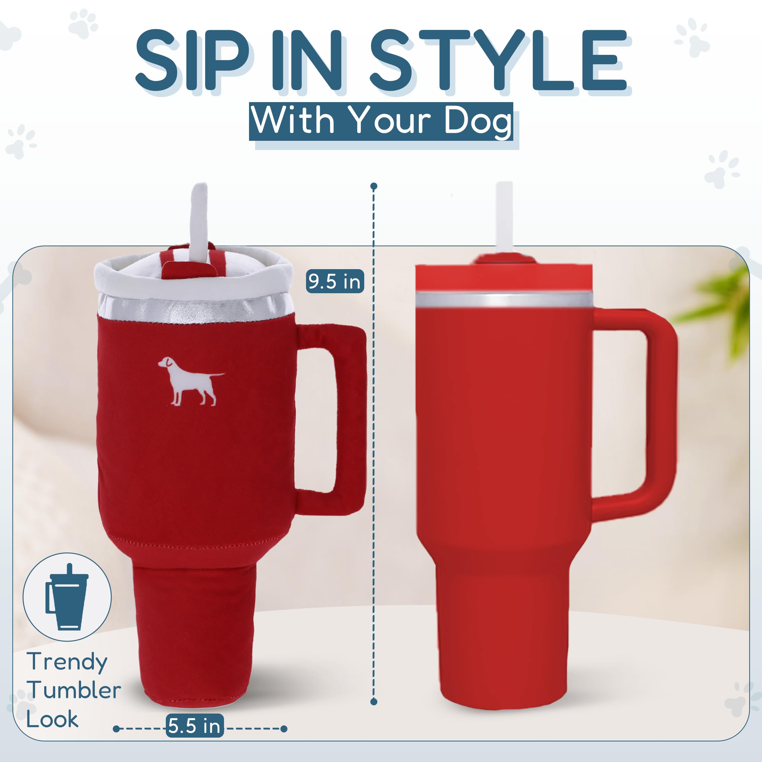 Puproar Pup Cup Tumbler Dog Toy - Funny Birthday Dog Toy For Girl Dogs Or Puppies, Cute Squeaky Plush Gift (Ruby Red)