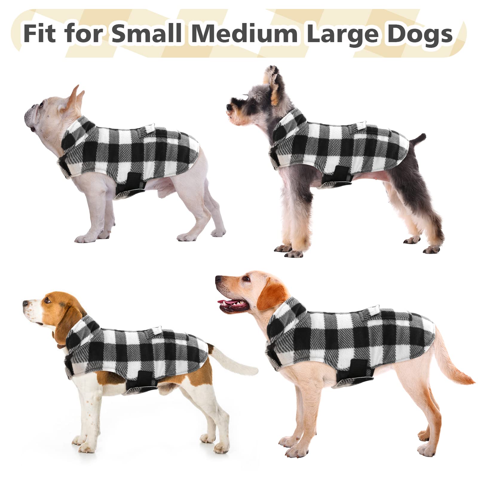 Kuoser Cozy Dog Winter Coat, Windproof Dog Jacket British Style Plaid Cold Weather Dog Coat Reversible Warm Dog Vest For Small Medium Large Dogs White Xs