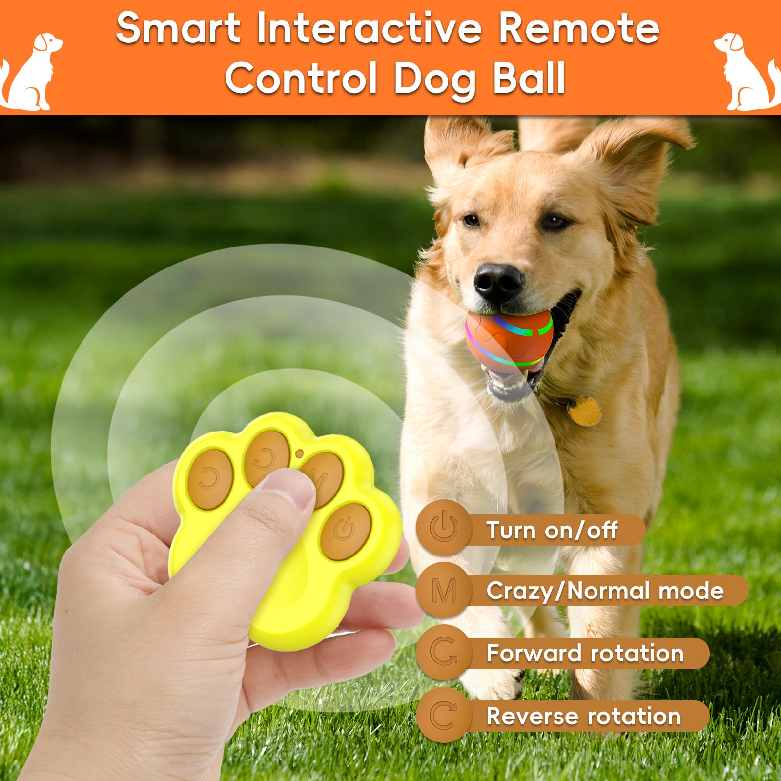 Petrendy Interactive Dog Toy, Smart Interactive Dog Ball Remote Control, Automatic Moving, Bouncing, Vibrating Pet Toys For Medi