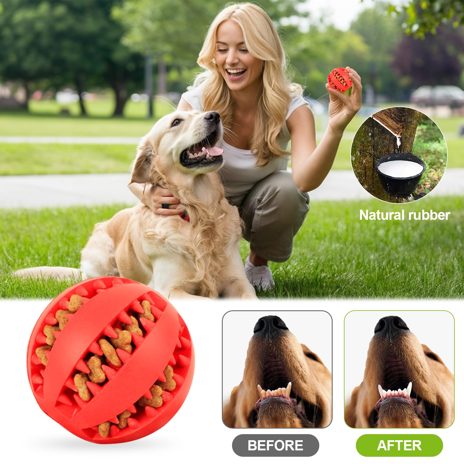 Wanheart Dog Treat Ball - Nontoxic Bite Resistant Dog Toy For Teeth Cleaning & Chewing Training (Red+Green)
