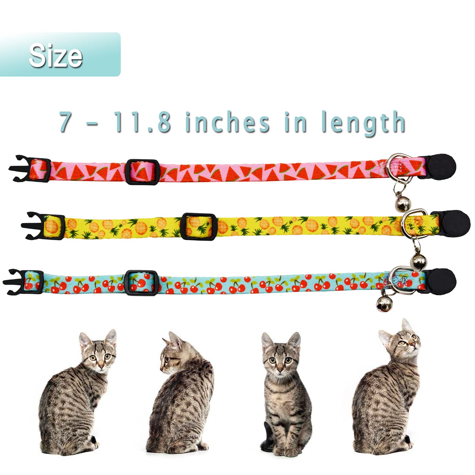 3 Pack Fruit Cat Collar With Bell Safety Breakaway Kitten Collars For Spring Summer Watermelon Pineapple Cherry