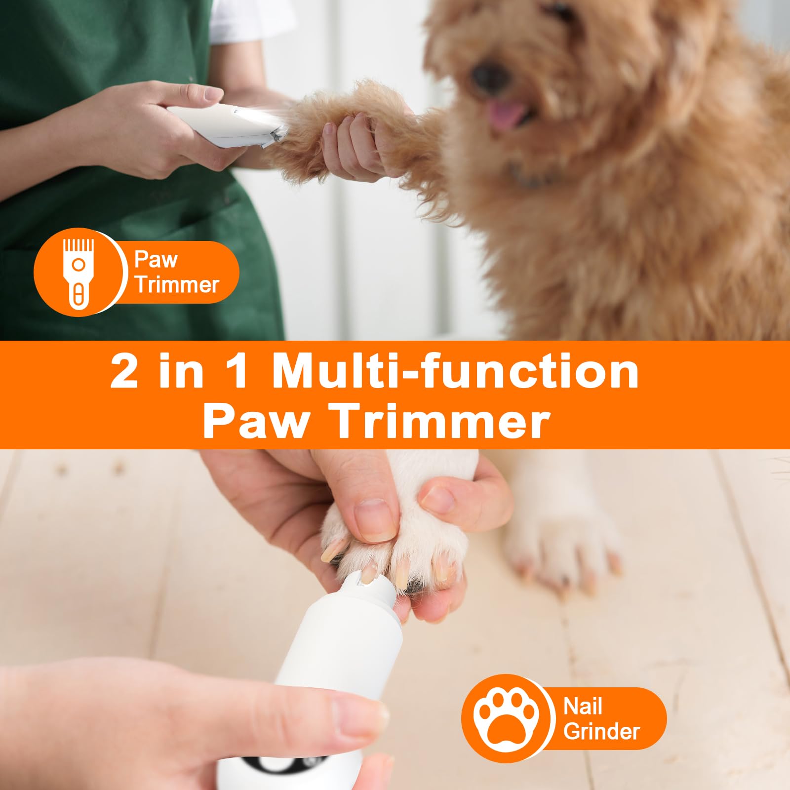 Dog Paw Trimmer With Led Light, Upgraded 2 In 1 Dog Grooming Kit, Cordless Pet Nail Trimmers Grinder With 3 Ports For Small Medi