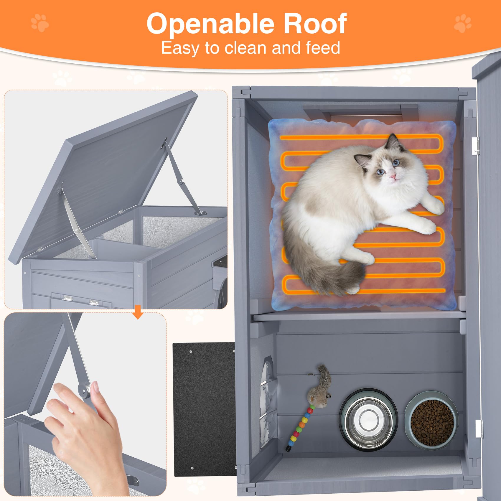 PETIMBER Outdoor Cat House - Heated Cat House for Outside, Wooden Insulated Cat Houses Outdoor, Winter Warm Cat Home Weatherproo